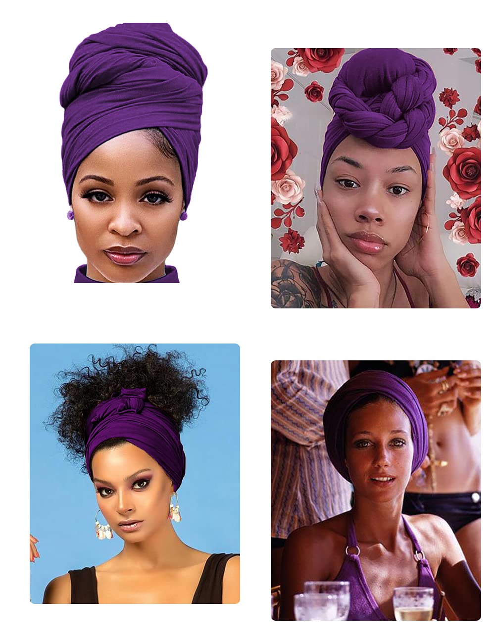 Harewom Head Wraps for Black Women Stretch Head Scarf Long African Hair Wraps Turban Headwraps Jersey Headbands