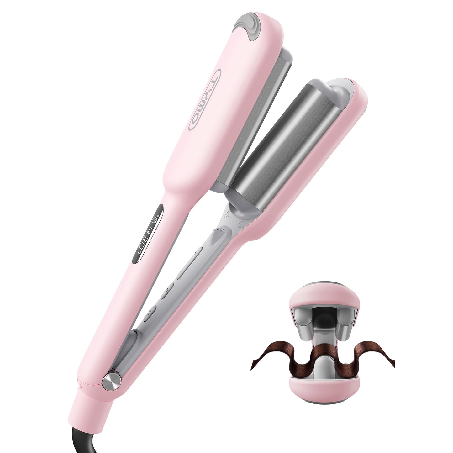 Curling Iron Hair Crimper Waver - TYMO ROVY Beach Waves Curling Wand, Ionic Deep Waver Hair Curler Tool with Ceramic 3 Barrel for Women, Dual Voltage, Anti-Scald, Easy to Use, Pink, 1.25 Inch