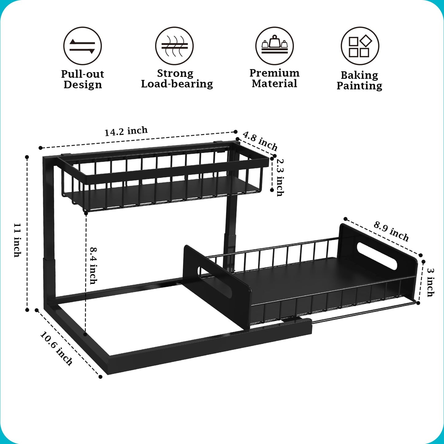 REALINN Under Sink Organizer, Pull Out Cabinet Storage 2 Tier Slide Out Sink Shelf, Kitchen Organizers and Storage, Black, 1 Pack