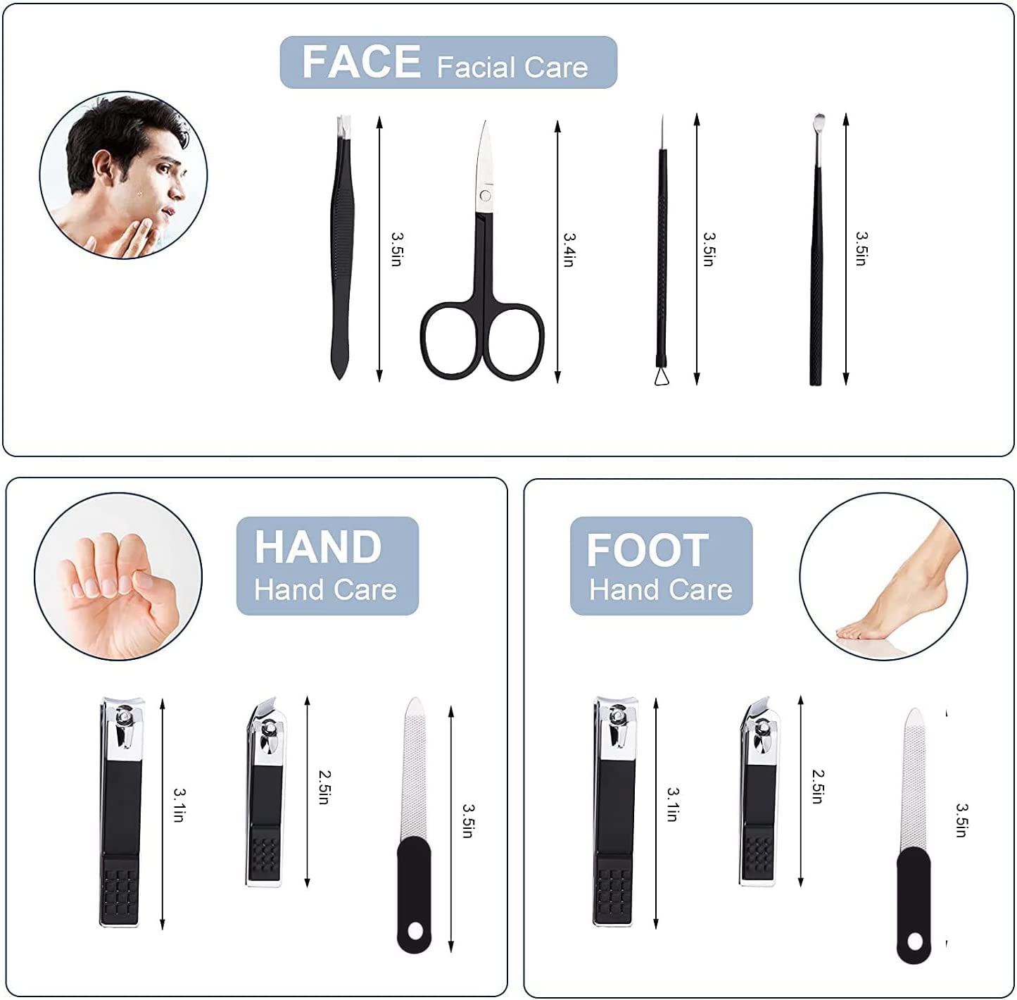 Manicure set Men Personal Care Tools Accessories Finger and Toe Nail Clippers Kit Professional Manicure Pedicure Kit With Travel Case Nail Grooming Kit Present for Men Husband Boyfriend Parent