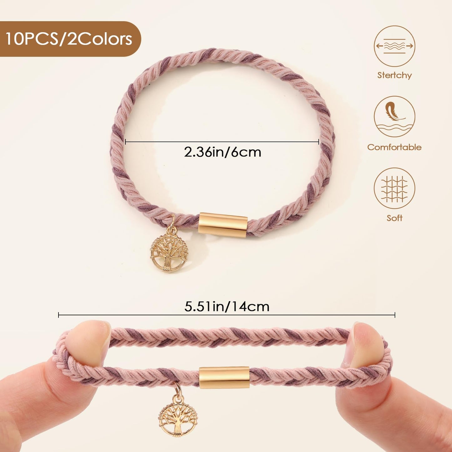 20 PCS Boho Hair Ties, Bracelets Hair Ties for Thick or Thin Hair, 4 Styles Boho Ties for Ponytail Holders, 2.36’’ Hair Ties No-Damage, Brown