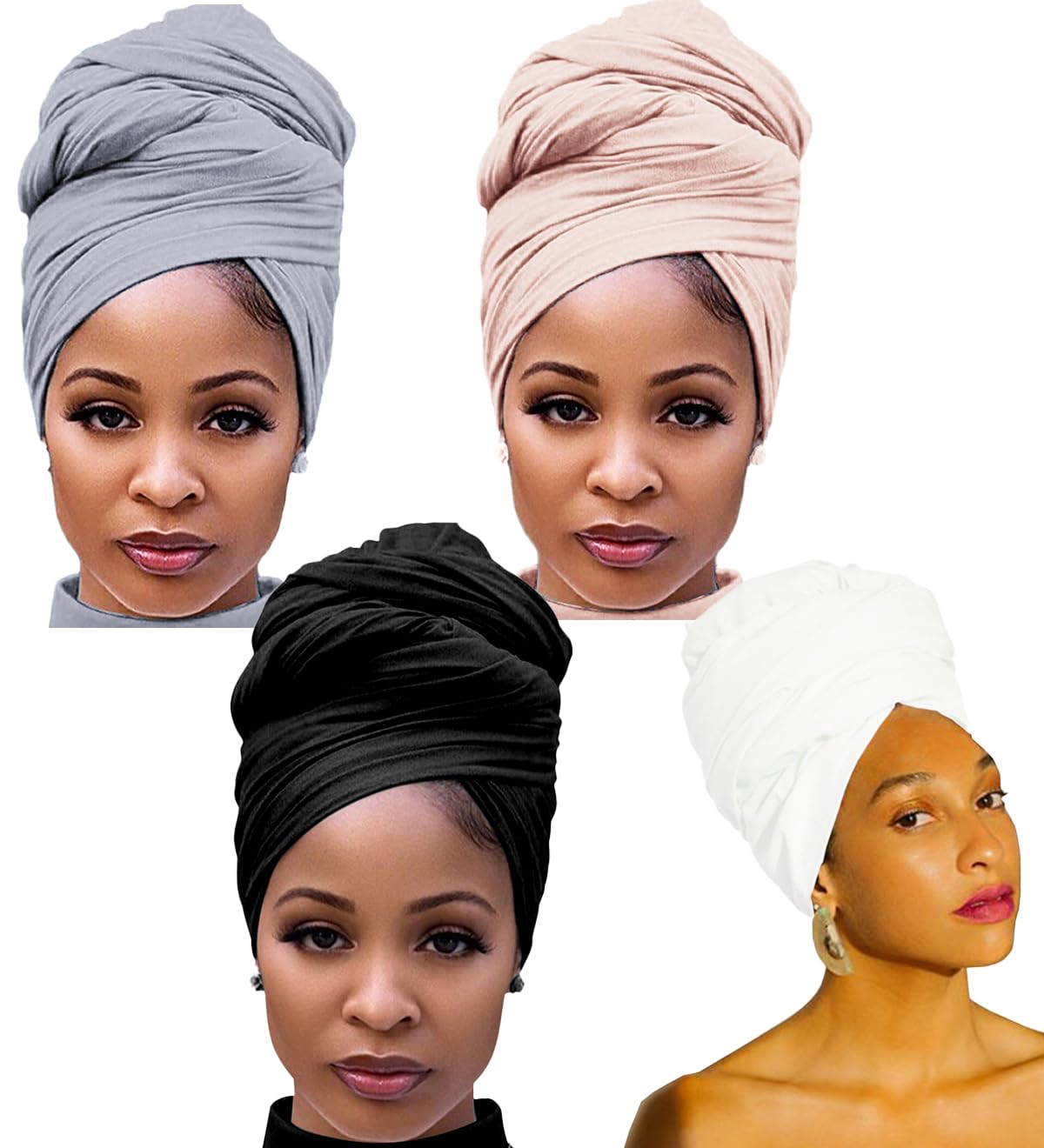 Harewom Head Wraps for Black Women Stretch Head Scarf Long African Hair Wraps Turban Headwraps Jersey Headbands