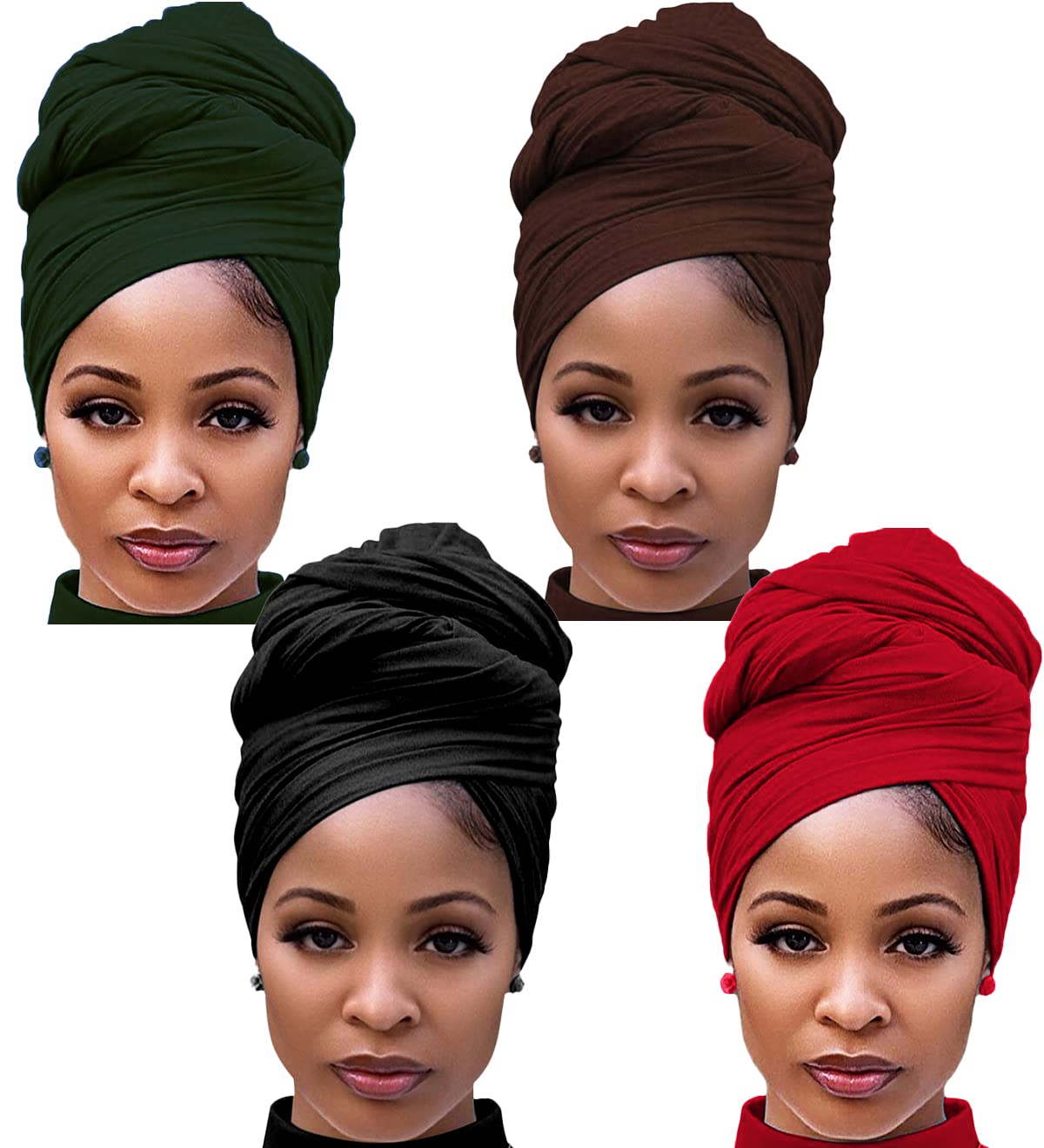 Harewom Head Wraps for Black Women Stretch Head Scarf Long African Hair Wraps Turban Headwraps Jersey Headbands