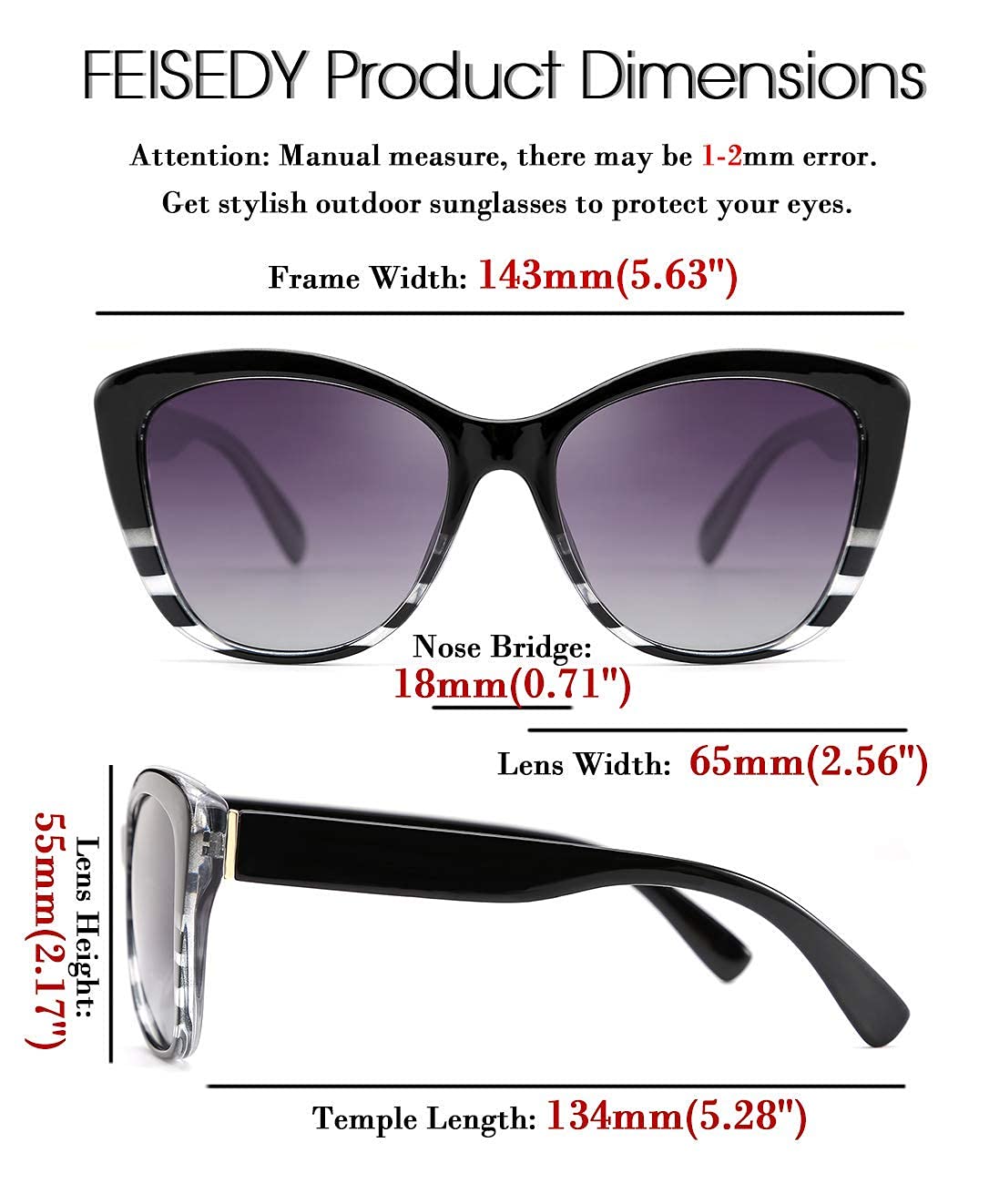 FEISEDY Polarized Vintage Sunglasses American Womens Square Jackie O Cat Eye Sunglasses B2451