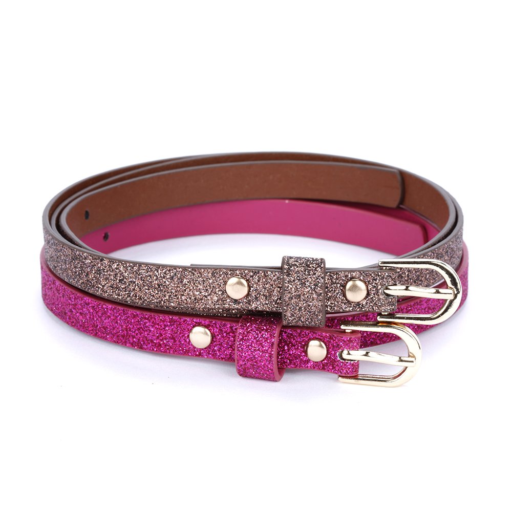 Kids Ultra-Skinny Sparkly Belt, Ages 4-7 Years and 8-14 Years, Stylish Glitter Belt for Girls