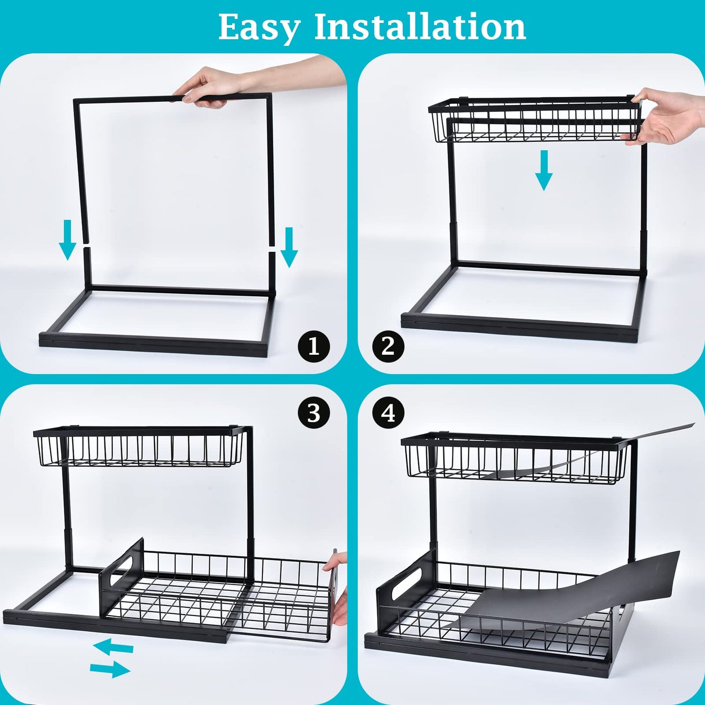 REALINN Under Sink Organizer, Pull Out Cabinet Storage 2 Tier Slide Out Sink Shelf, Kitchen Organizers and Storage, Black, 1 Pack