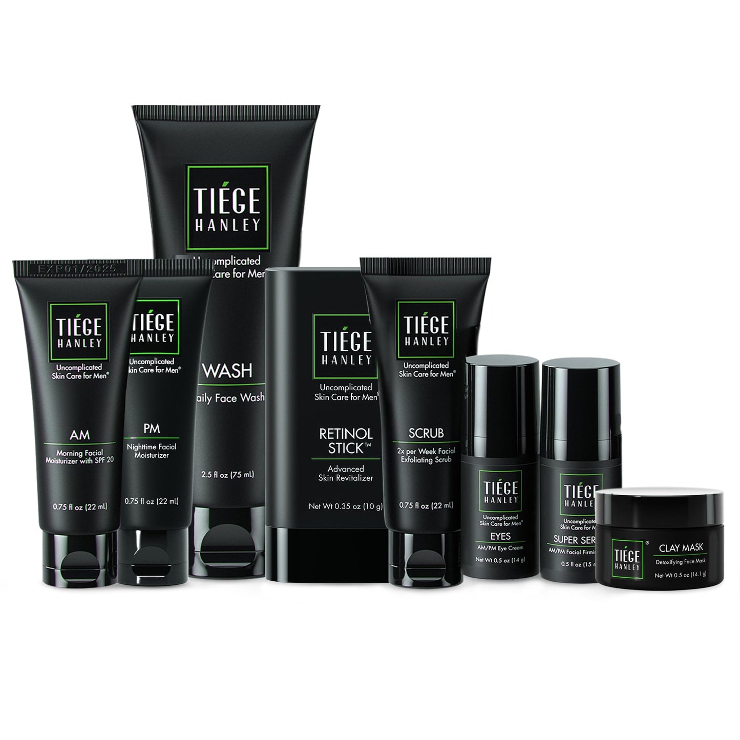 Tiege Hanley Mens Skin Care Set, Anti-Aging Skin Care Routine for Men (System Level 3) - Men's Skincare Set for Fines Lines Includes Face Wash, Scrub, Moisturizer, Eye Cream, & Face Serum