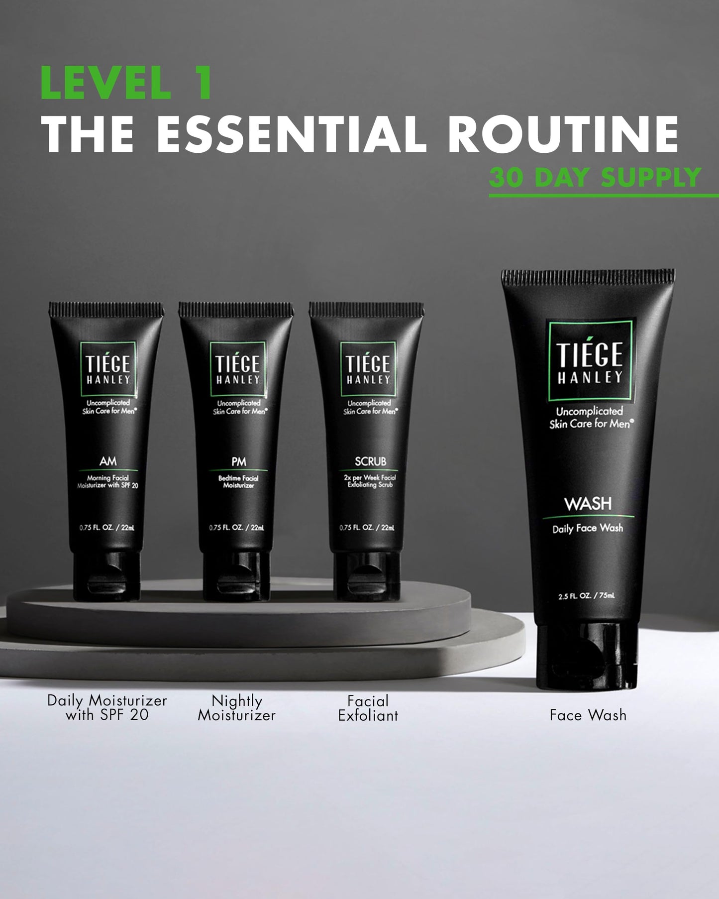 Tiege Hanley Mens Skin Care Set, Anti-Aging Skin Care Routine for Men (System Level 3) - Men's Skincare Set for Fines Lines Includes Face Wash, Scrub, Moisturizer, Eye Cream, & Face Serum