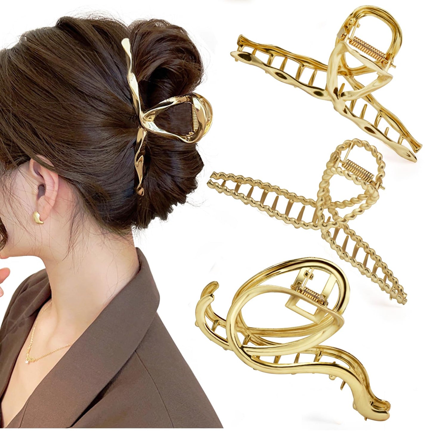 Mehayi 3 PCS Metal Large Claw Clips for Thick Heavy Hair, Strong Hold Big Non-Slip Hair Catch Barrette Jaw Clamp for Long Hair, Fashion Styling Accessories for Women Girls