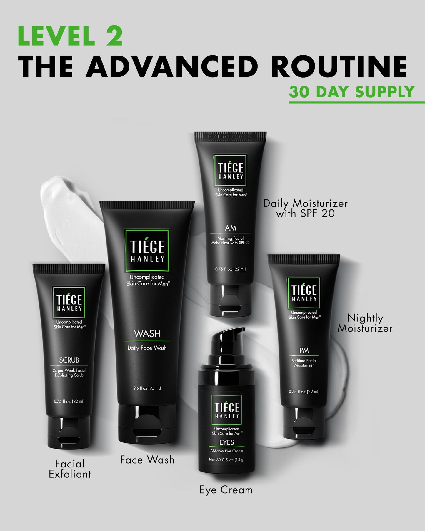 Tiege Hanley Mens Skin Care Set, Anti-Aging Skin Care Routine for Men (System Level 3) - Men's Skincare Set for Fines Lines Includes Face Wash, Scrub, Moisturizer, Eye Cream, & Face Serum