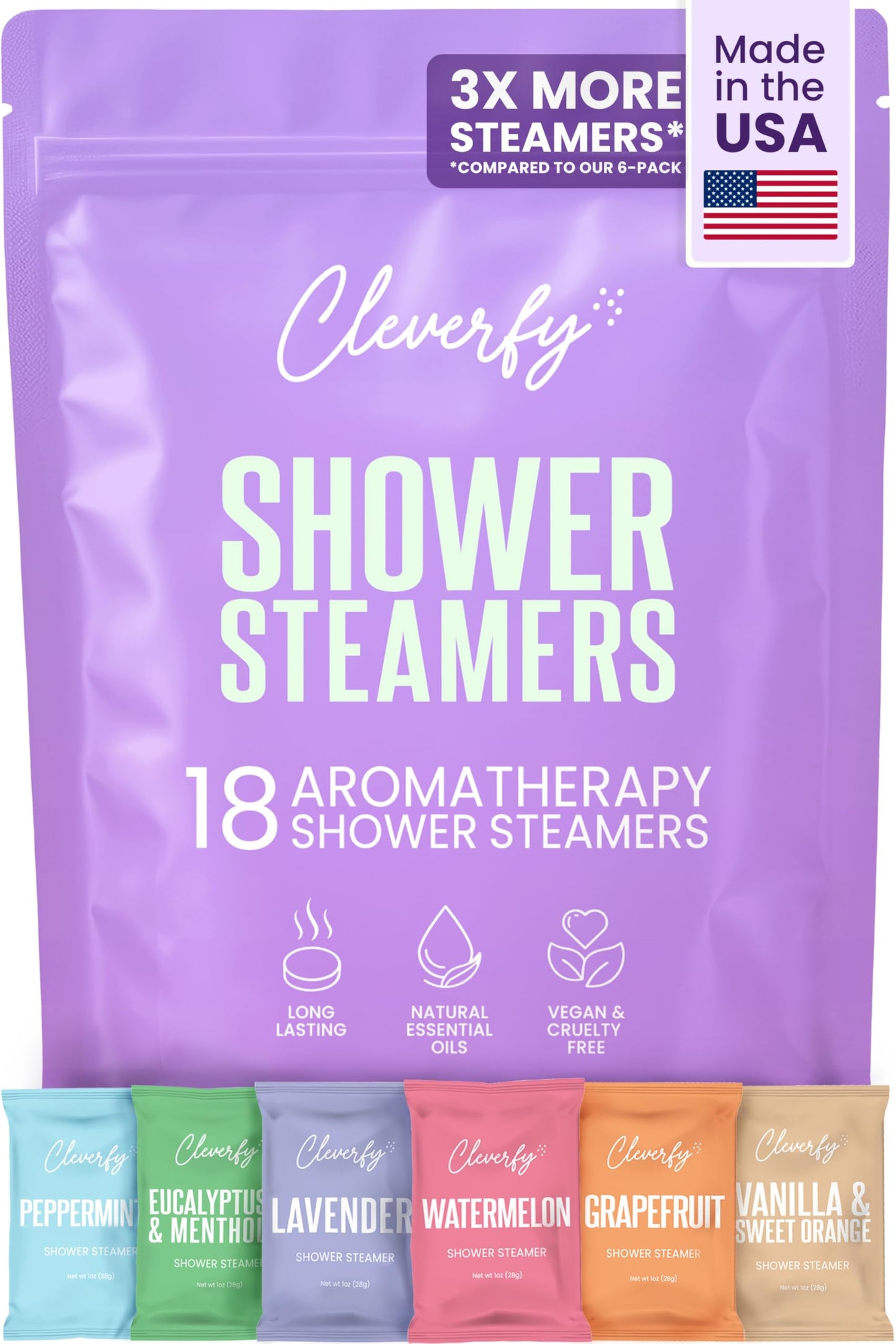 Cleverfy Shower Steamers for Aromatherapy - Purple Box of 6 Shower Bombs