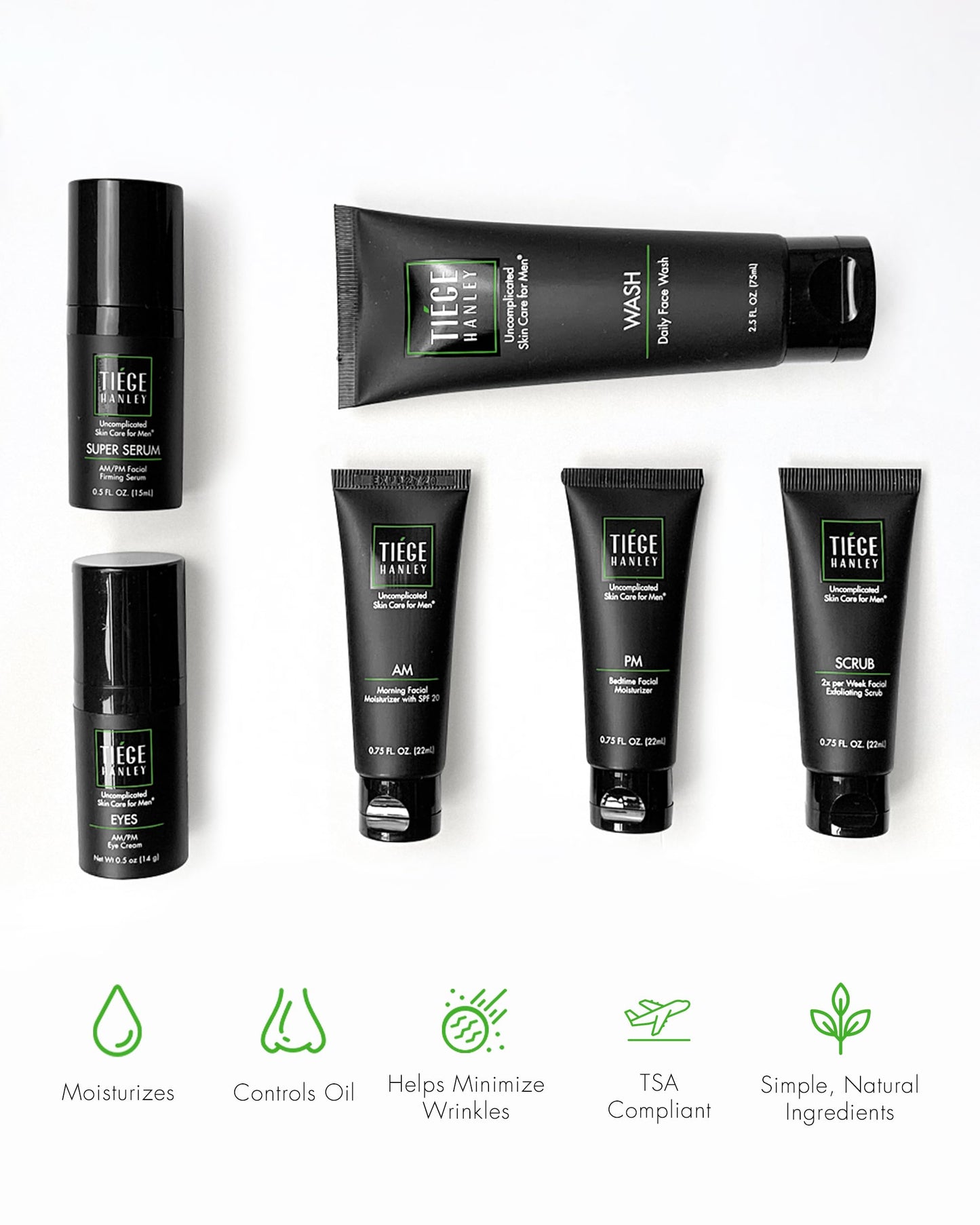 Tiege Hanley Mens Skin Care Set, Anti-Aging Skin Care Routine for Men (System Level 3) - Men's Skincare Set for Fines Lines Includes Face Wash, Scrub, Moisturizer, Eye Cream, & Face Serum