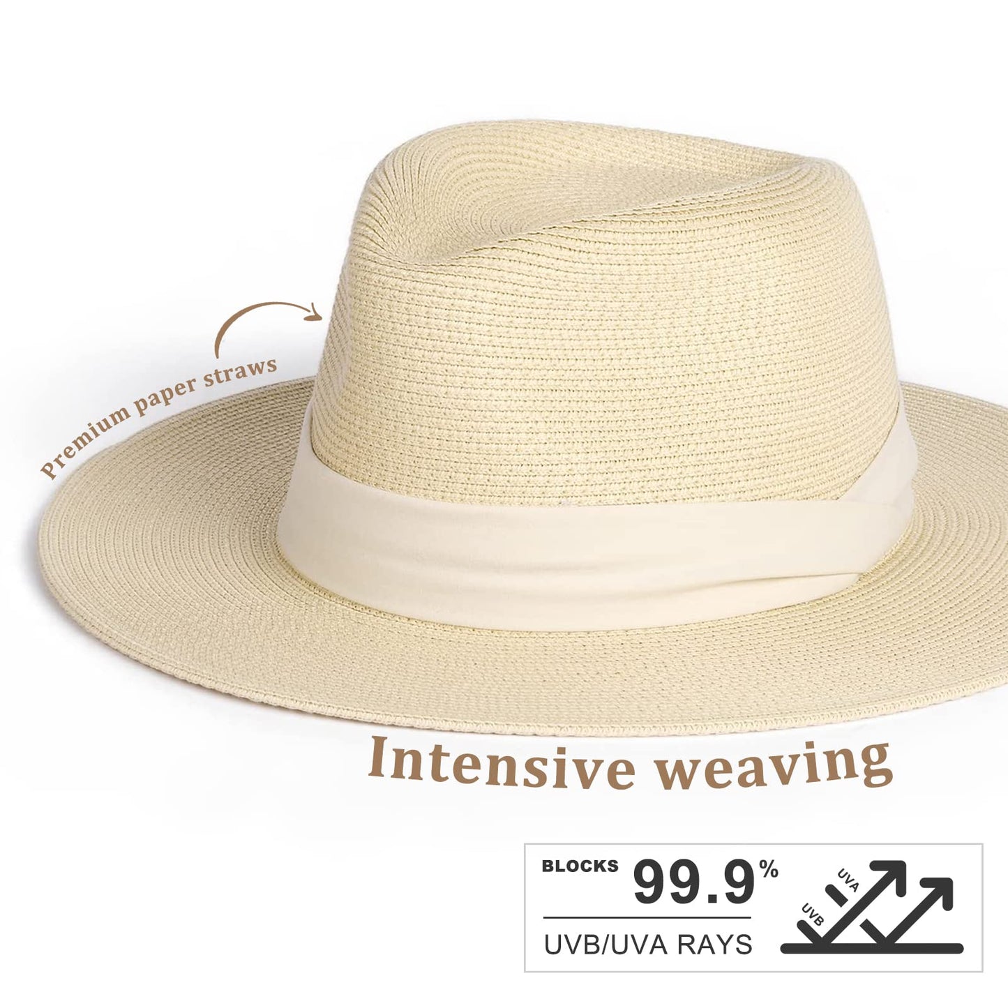 FURTALK Womens Mens Wide Brim Straw Panama Hat Fedora Summer Beach Sun Hat UPF Straw Hat for Women