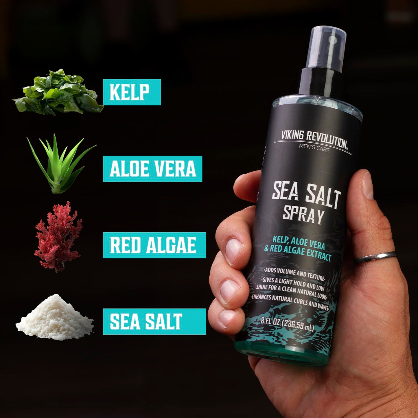 Viking Revolution Sea Salt Spray for Hair Men - Hair Texturizing Spray with Kelp, Aloe Vera and Red Algae Extract - Surf Spray to Add Volume and Texture Sea Salt Spray for Men Beach Hair Spray - 8.8oz