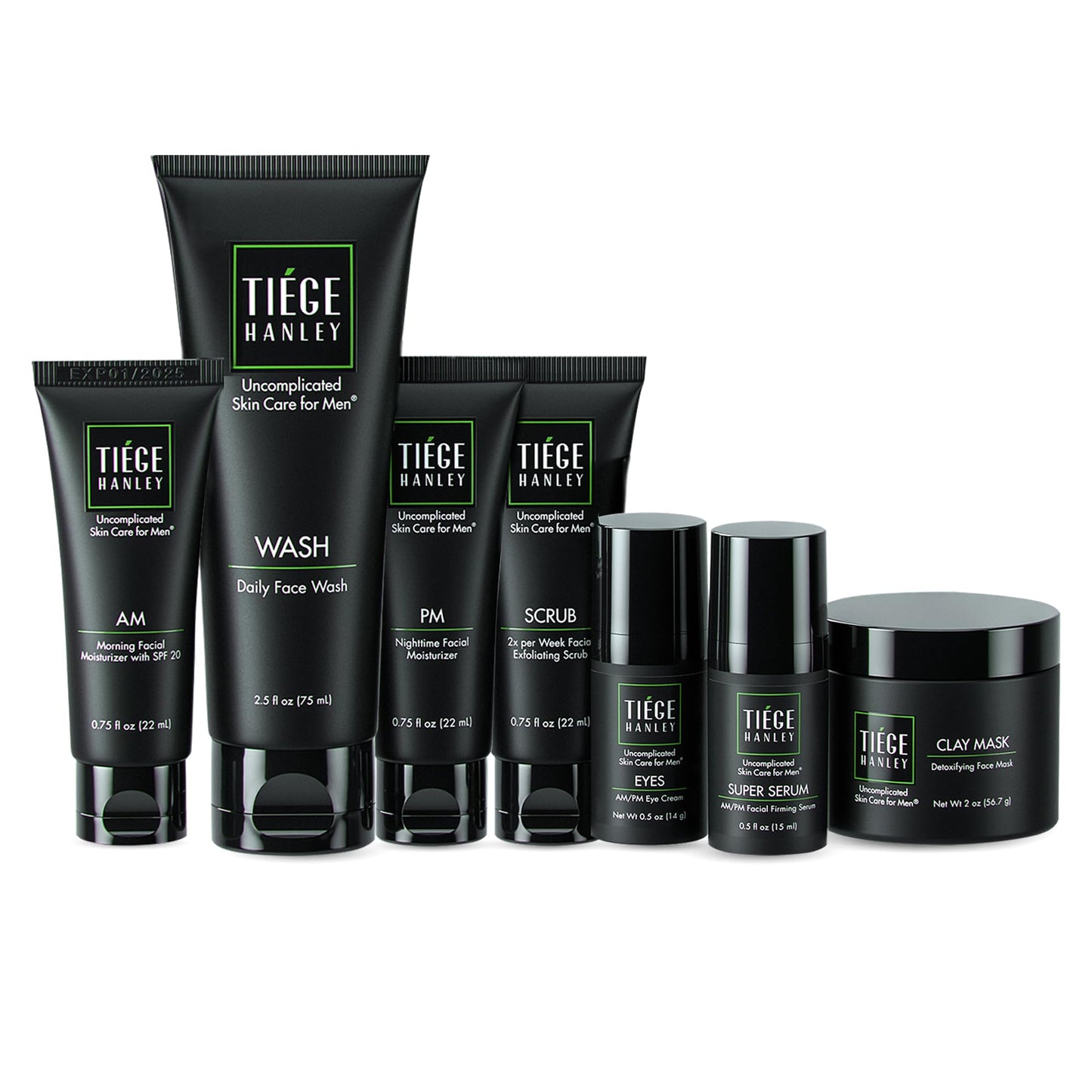 Tiege Hanley Mens Skin Care Set, Anti-Aging Skin Care Routine for Men (System Level 3) - Men's Skincare Set for Fines Lines Includes Face Wash, Scrub, Moisturizer, Eye Cream, & Face Serum