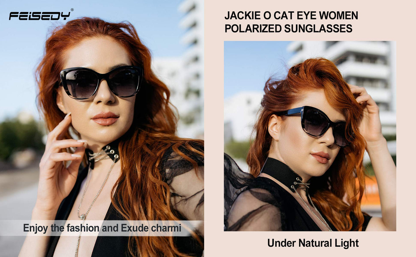 FEISEDY Polarized Vintage Sunglasses American Womens Square Jackie O Cat Eye Sunglasses B2451