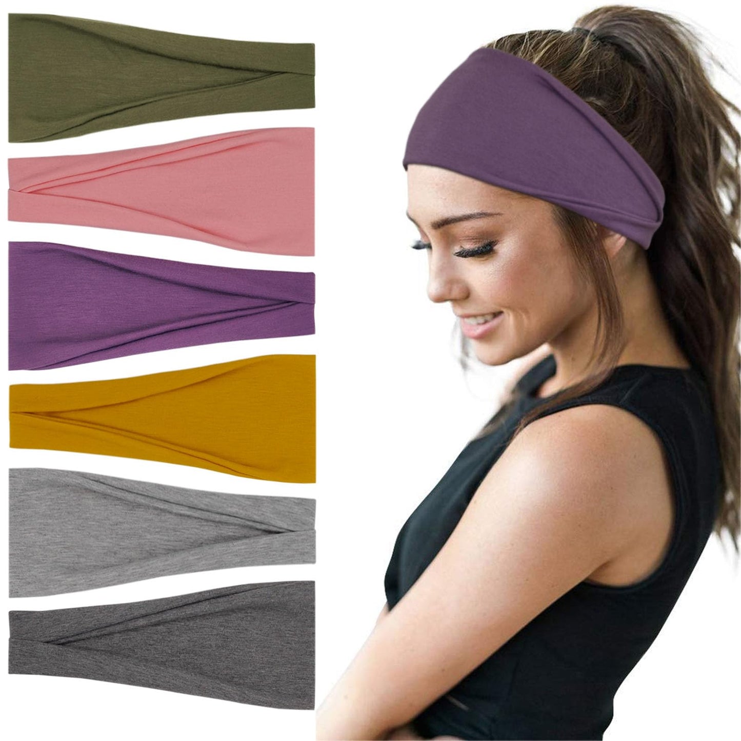 Boho Headbands For Women Fashion Wide Headband Yoga Workout Head Bands Hair Accessories Band 6 Pack