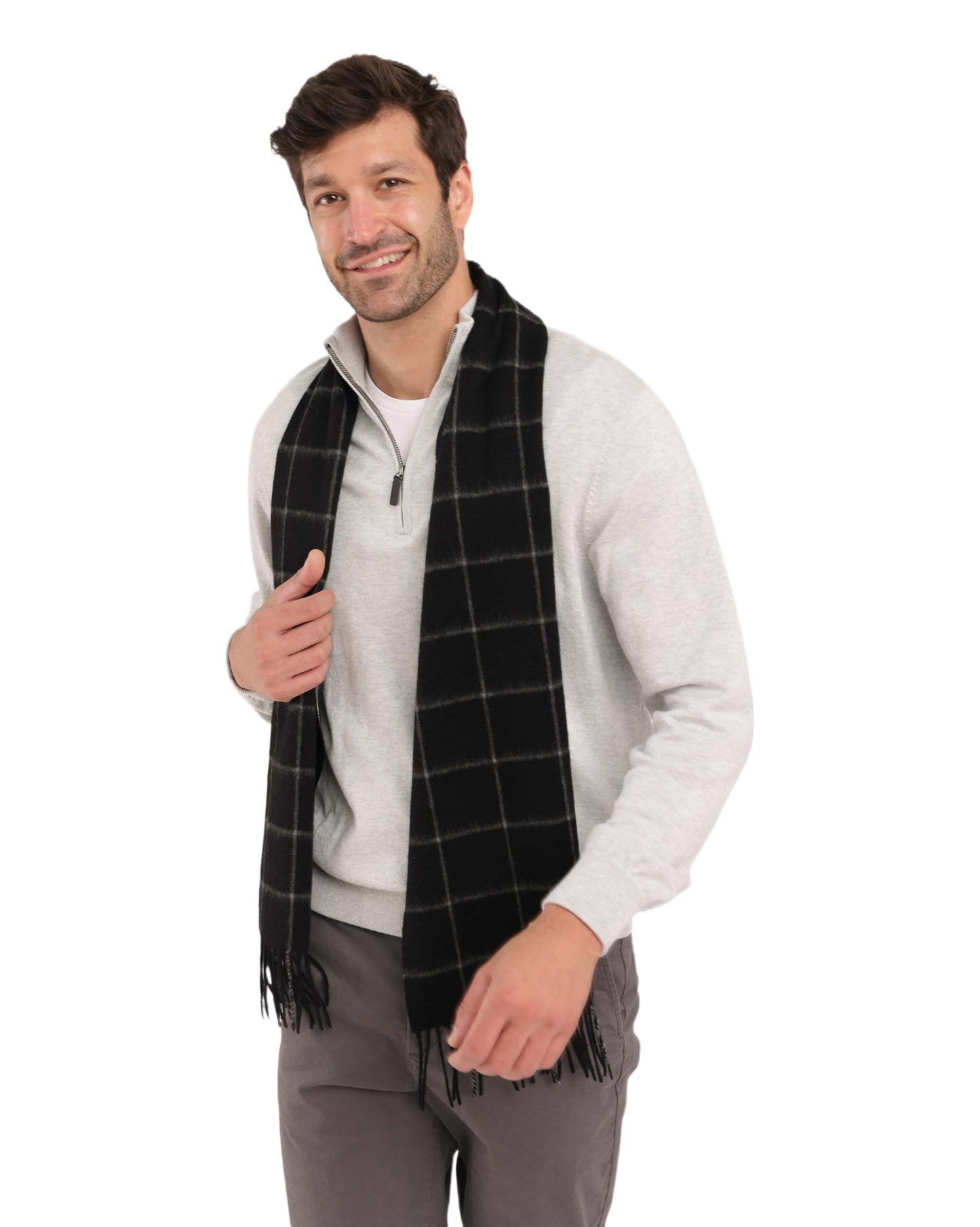 Cashmere Luxe Cashmere Blend Windowpane Woven Scarf