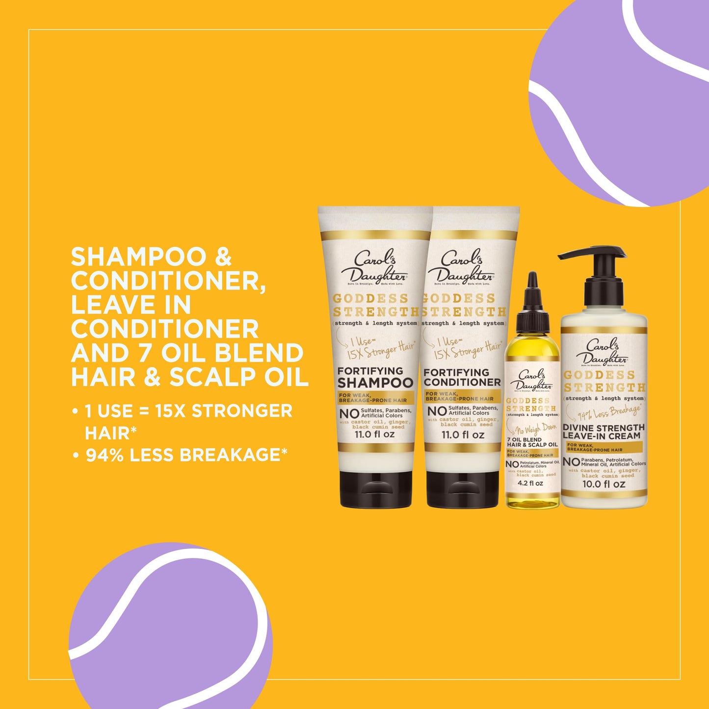 Carol's Daughter X Coco Gauff Goddess Strong Bundle: Hair Care Kit with Shampoo, Conditioner, Leave-In Treatment and Scalp Oil, 4 Items