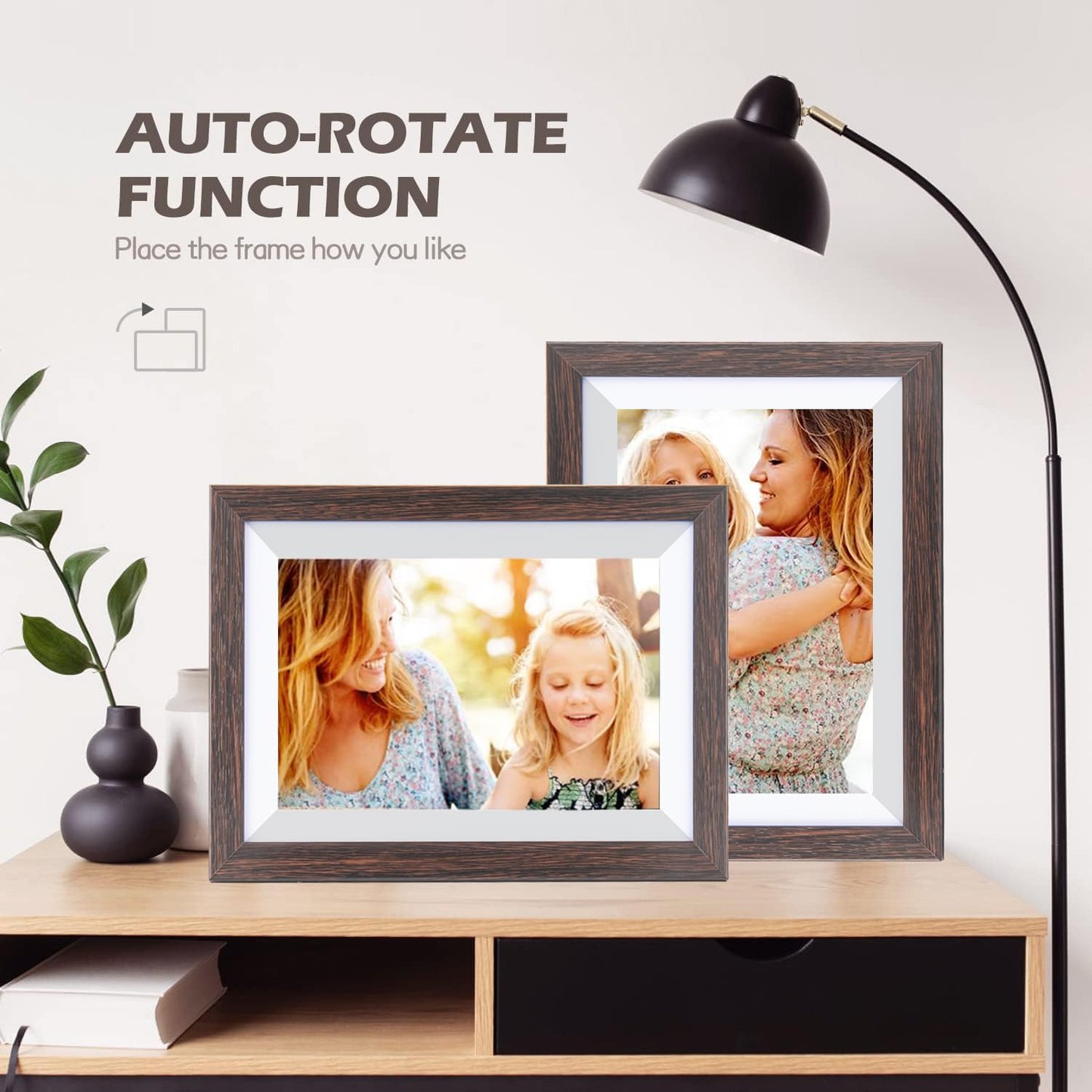 Frameo Digital Picture Frame WiFi 10.1inch Digital Photo Frame,Electronic Photo Frame Load from Phone,1280x800 IPS Touch Screen HD Display,Auto-Rotate,Share Photos/Video-Great Gift(Brown Wood)