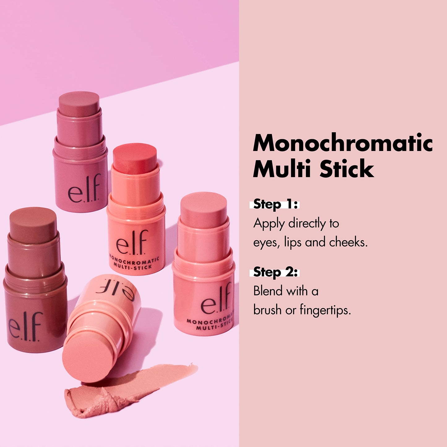 e.l.f. Monochromatic Multi Stick, Travel-Sized Luxuriously Creamy & Blendable Color For Eyes, Lips & Cheeks, Vegan & Cruelty-Free, Glimmering Guava, 0.17 Oz