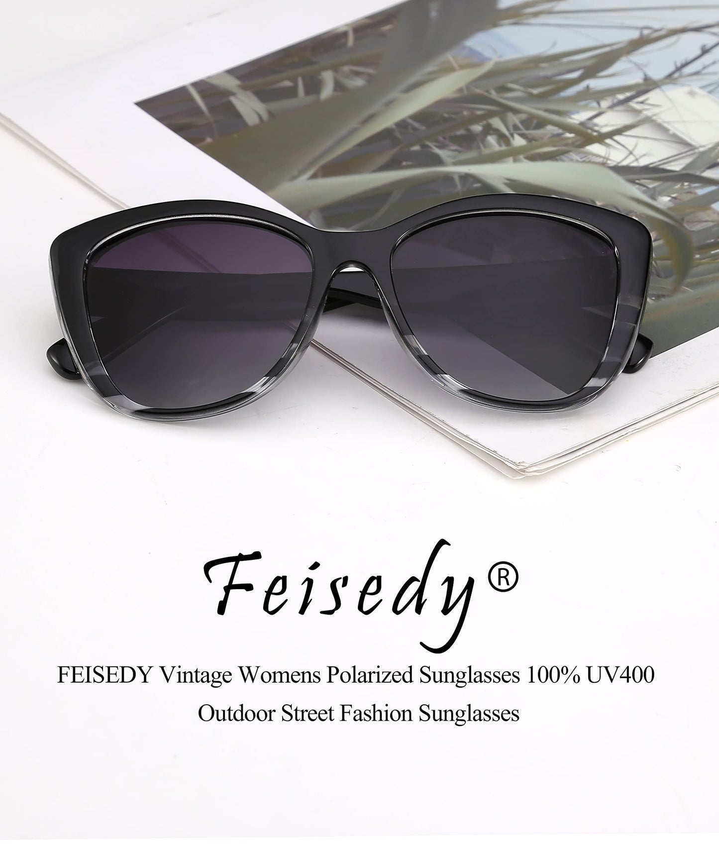 FEISEDY Polarized Vintage Sunglasses American Womens Square Jackie O Cat Eye Sunglasses B2451