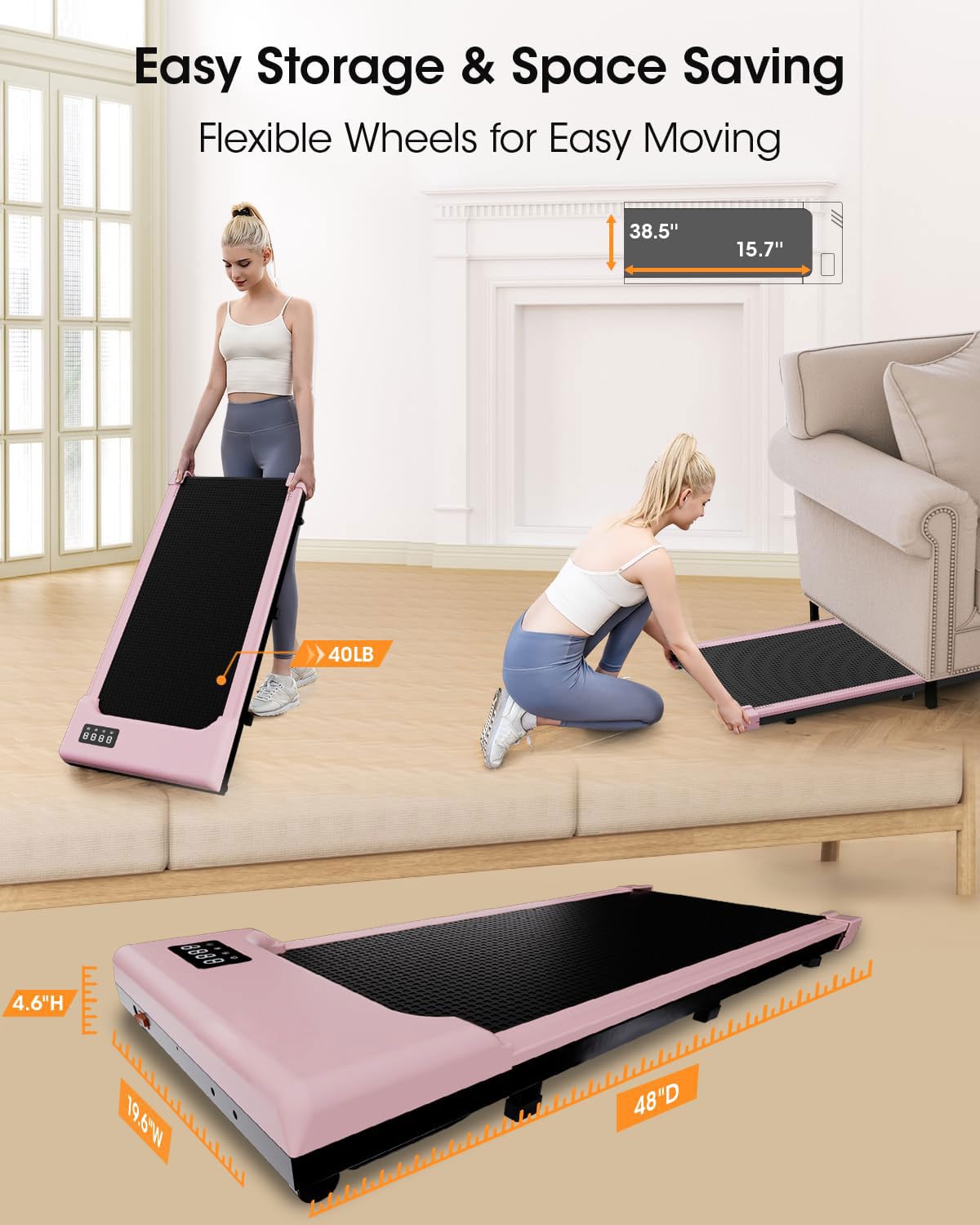 THAILE Walking Pad Treadmill 300 lb Capacity, Small Walking Pad for Small Spaces, 3 in 1 Portable Treadmill for Home and Office with LED Display, 2.5 HP and Remote Control