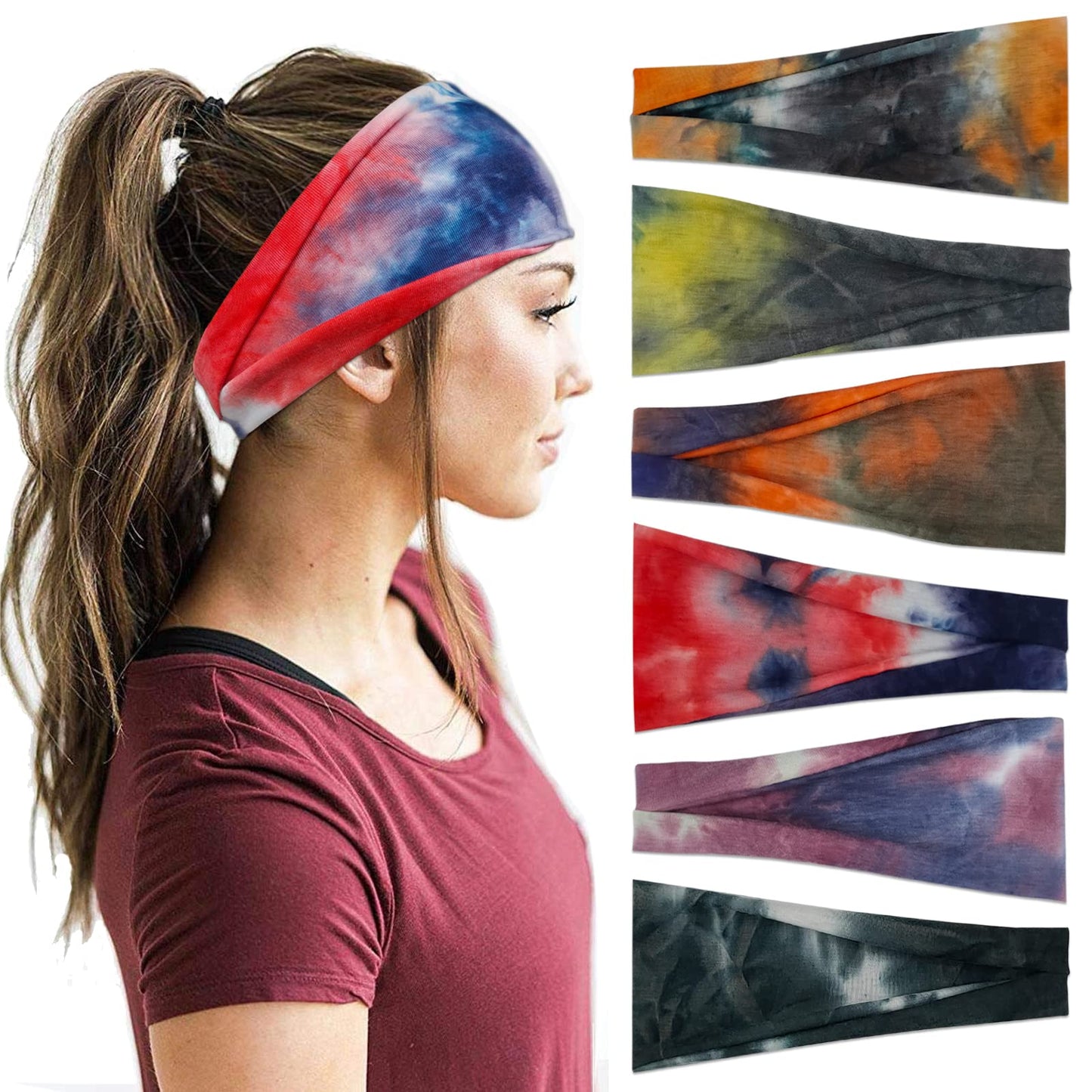 Boho Headbands For Women Fashion Wide Headband Yoga Workout Head Bands Hair Accessories Band 6 Pack