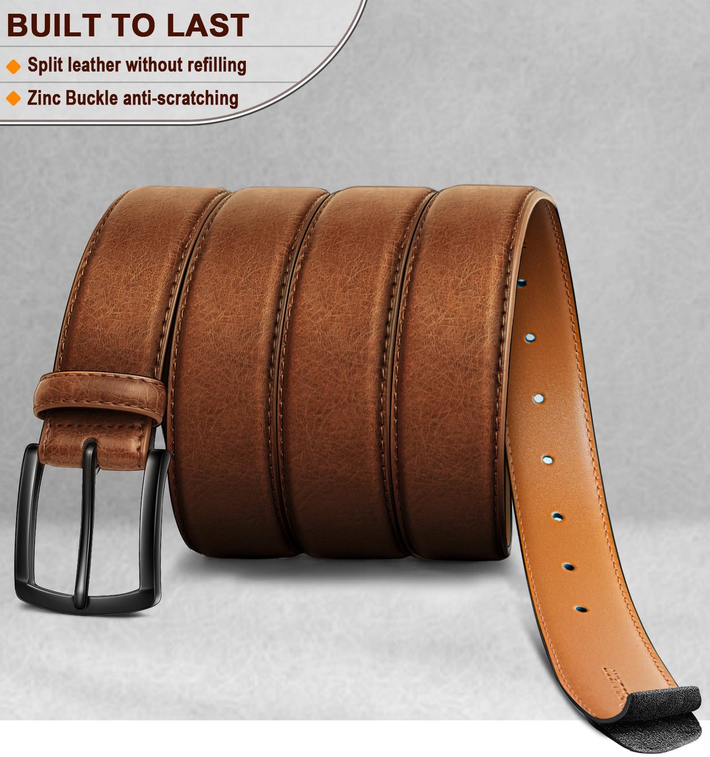 KEMISANT Men Belt 2Pack – Genuine Leather Belt for Men Dress Casual Golf Jeans 1 3/8"