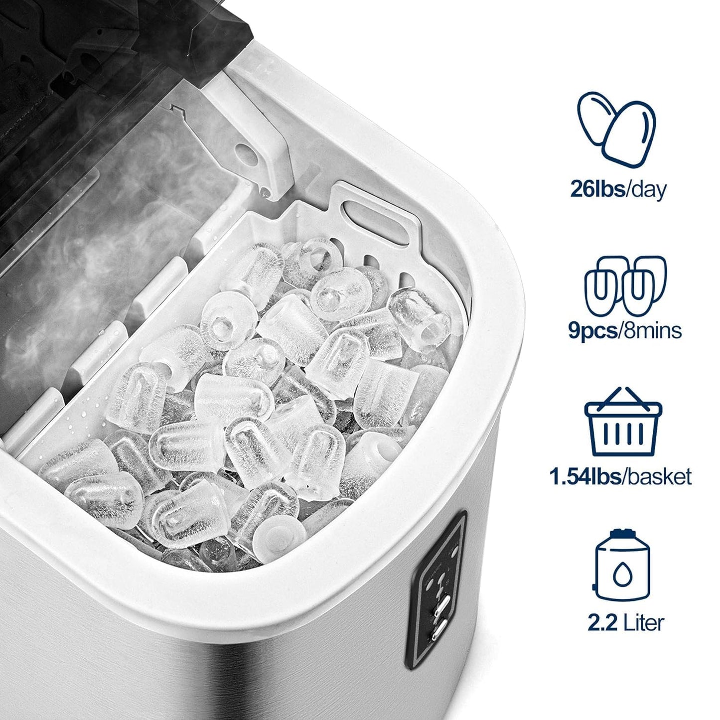 EUHOMY Nugget Ice Maker Countertop with Handle, Ready in 6 Mins, 34lbs Per Day, Removable Top Cover, Auto-Cleaning, Portable Sonic Ice Maker with Basket and Scoop, for Home/Party/RV/Camping (Black)