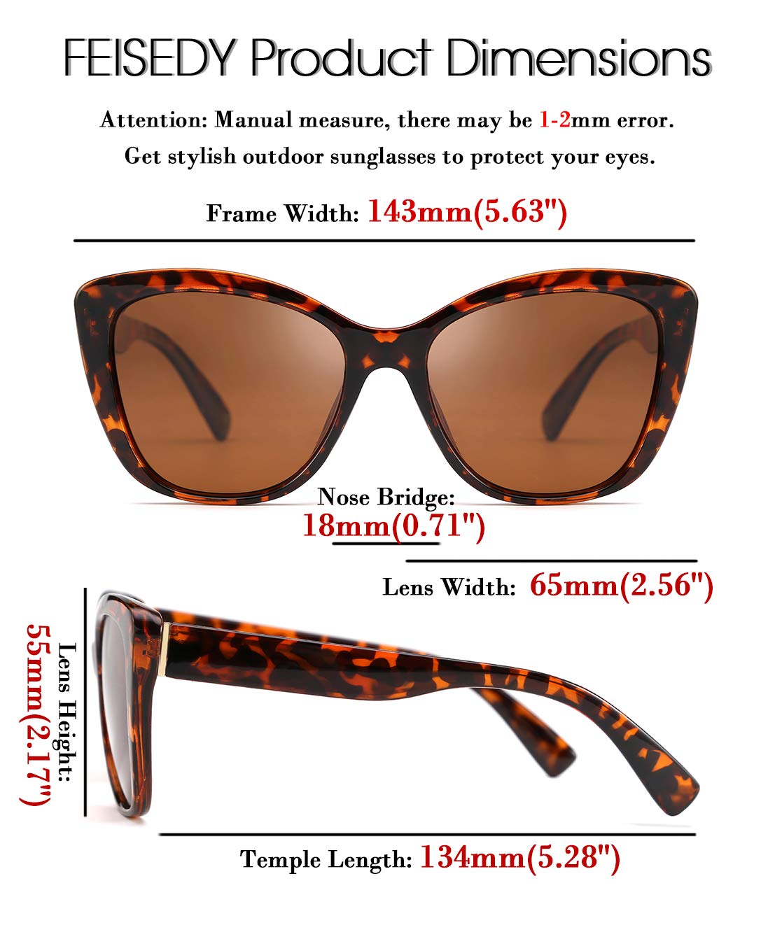 FEISEDY Polarized Vintage Sunglasses American Womens Square Jackie O Cat Eye Sunglasses B2451