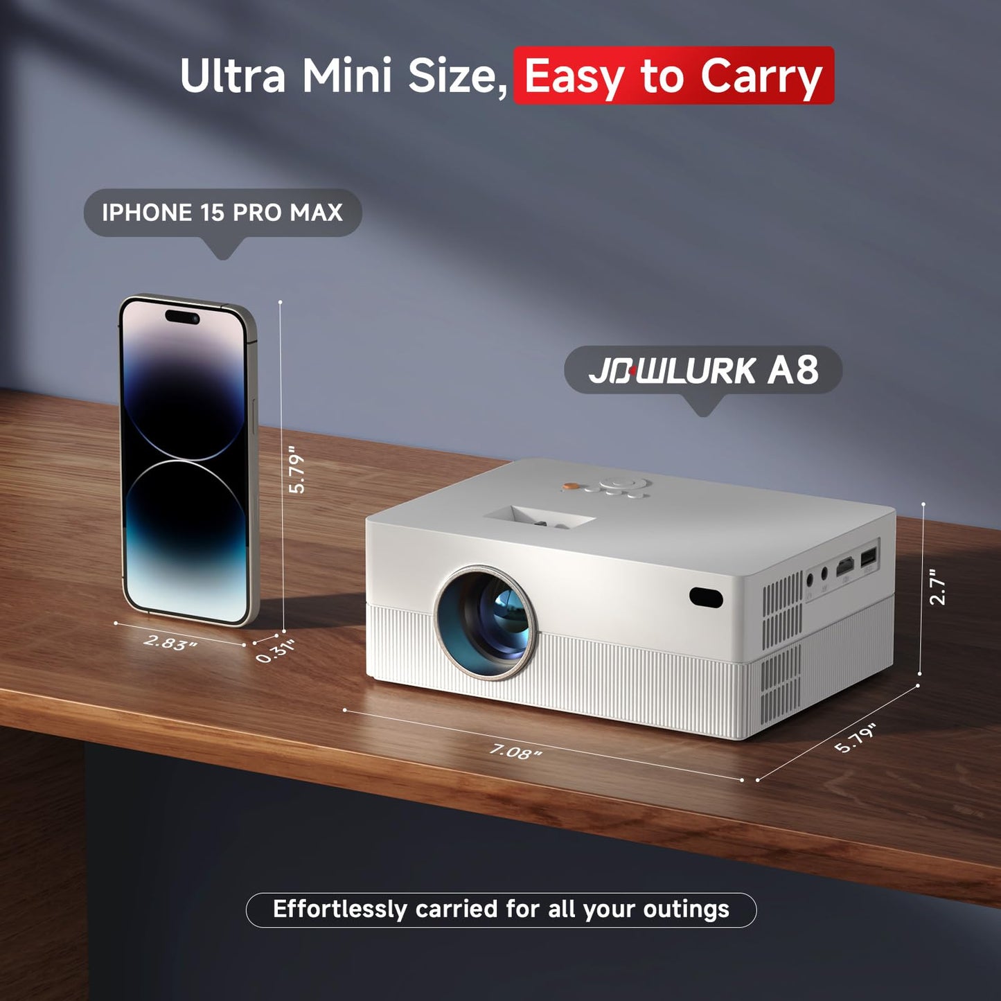 [Electric Focus] Mini Projector with WiFi and Bluetooth, Native 1080P Portable Projector Supported 4K, 15000L Outdoor Projector for Home Theater, Compatible with iOS, Android, TV Stick, HDMI, USB