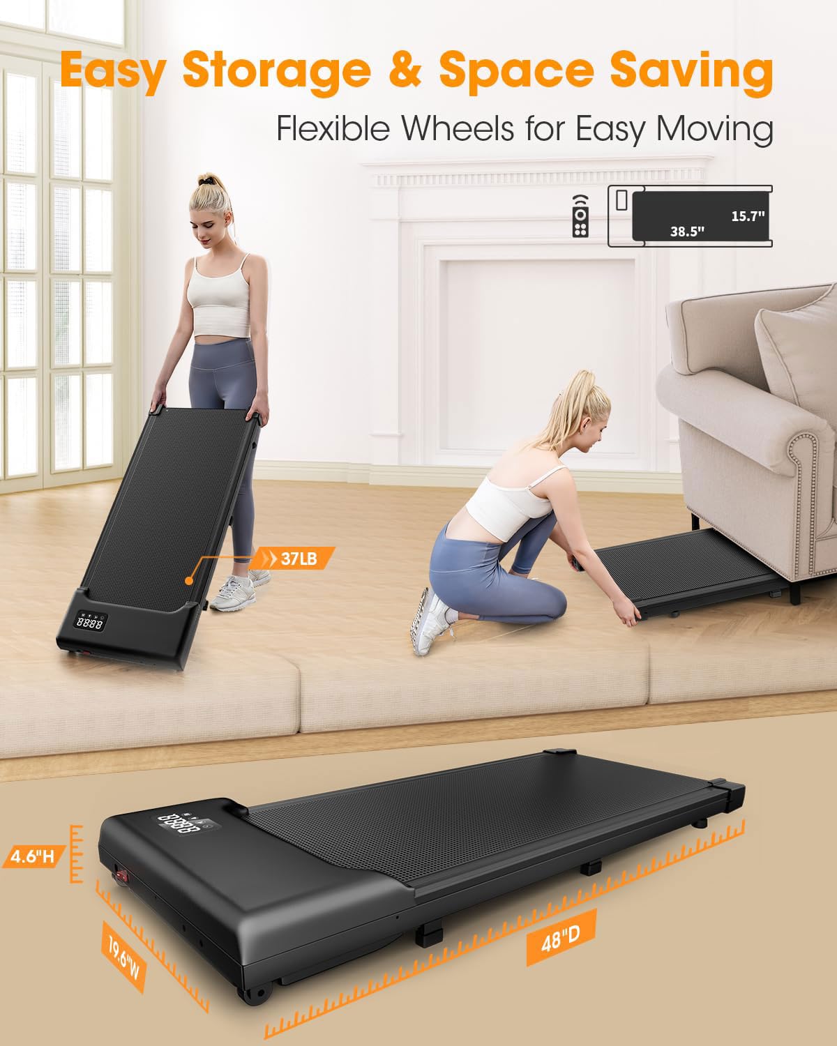 THAILE Walking Pad Treadmill 300 lb Capacity, Small Walking Pad for Small Spaces, 3 in 1 Portable Treadmill for Home and Office with LED Display, 2.5 HP and Remote Control