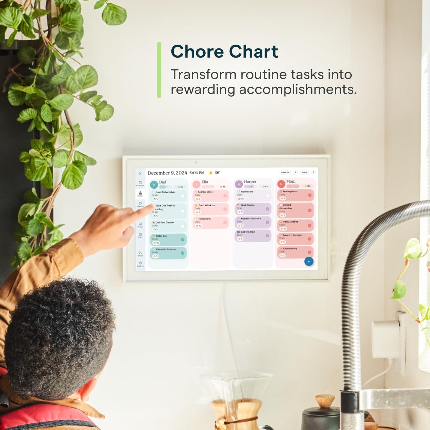 Skylight Calendar: 15 inch Digital Calendar & Chore Chart, Smart Touchscreen Interactive Display for Family Schedules - Wall Mount Included