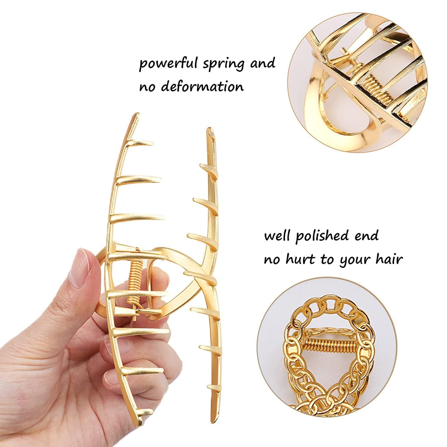 Mehayi 3 PCS Metal Large Claw Clips for Thick Heavy Hair, Strong Hold Big Non-Slip Hair Catch Barrette Jaw Clamp for Long Hair, Fashion Styling Accessories for Women Girls