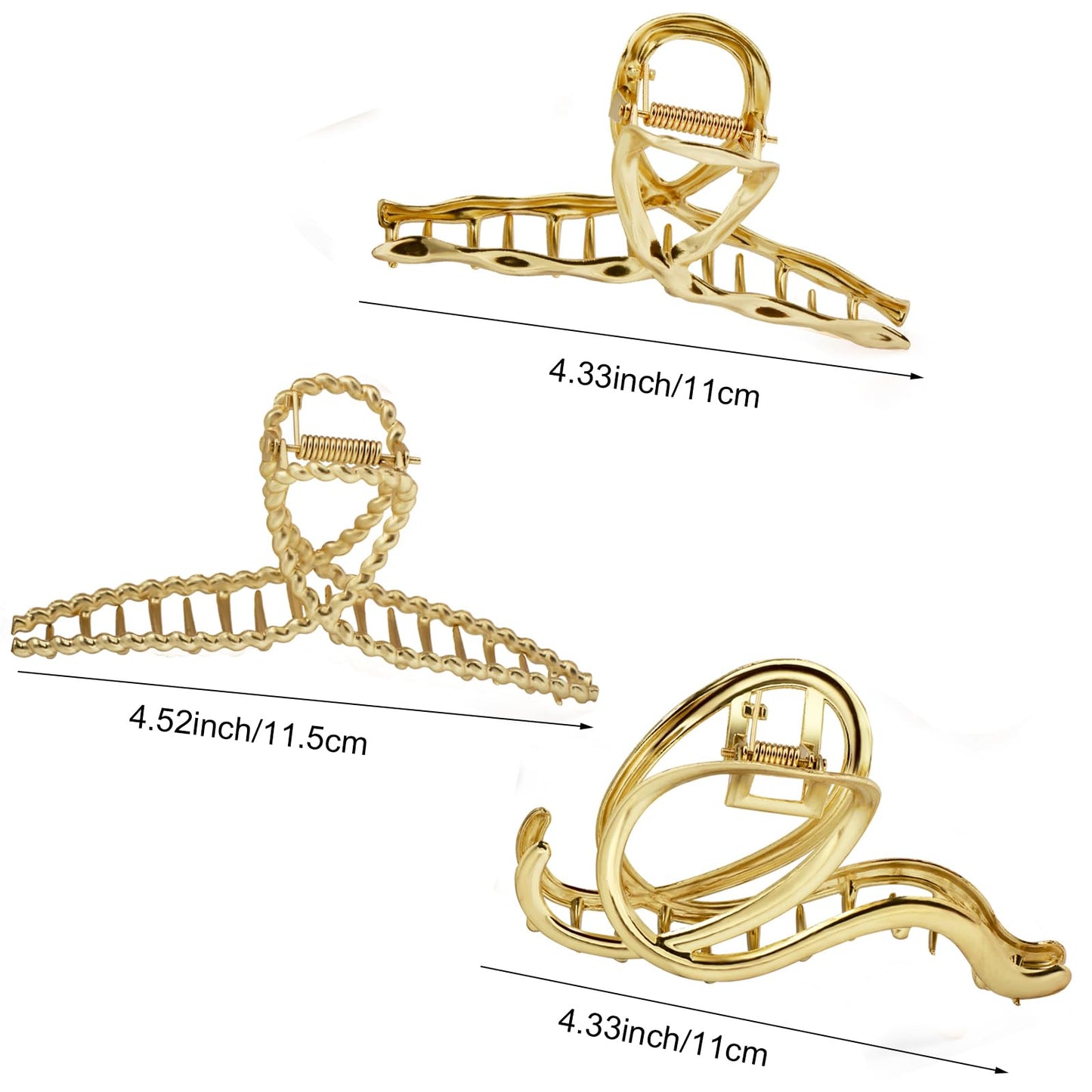 Mehayi 3 PCS Metal Large Claw Clips for Thick Heavy Hair, Strong Hold Big Non-Slip Hair Catch Barrette Jaw Clamp for Long Hair, Fashion Styling Accessories for Women Girls