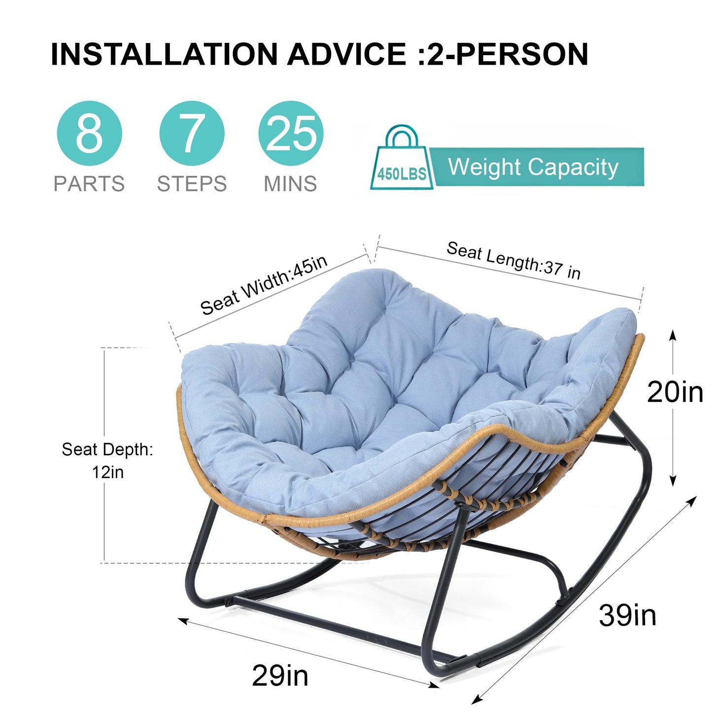 SWITTE Outdoor Rocking Chair, Patio Egg Rocking Chair, Indoor Papasan Chair, Rattan Wicker Lounge Chair, Modern Royal Chair for Bedroom, Living Room, Porch, Garden, Lawn-Beige