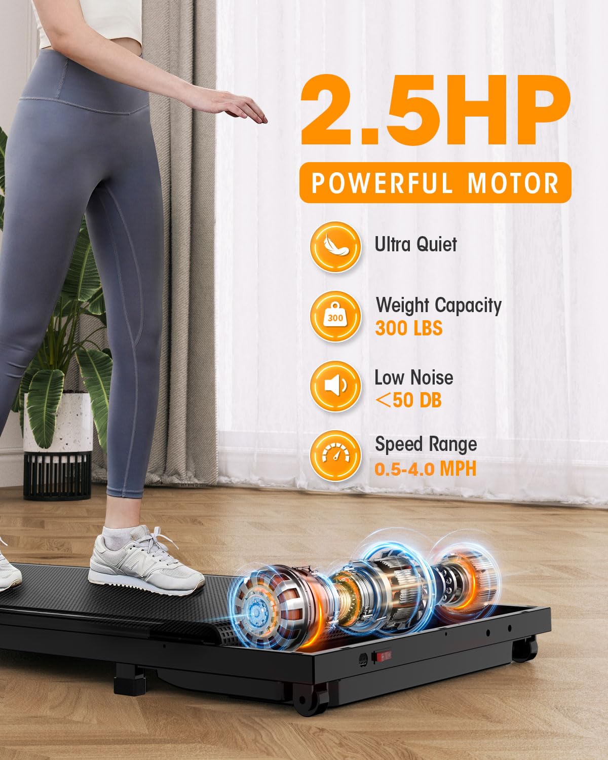 THAILE Walking Pad Treadmill 300 lb Capacity, Small Walking Pad for Small Spaces, 3 in 1 Portable Treadmill for Home and Office with LED Display, 2.5 HP and Remote Control