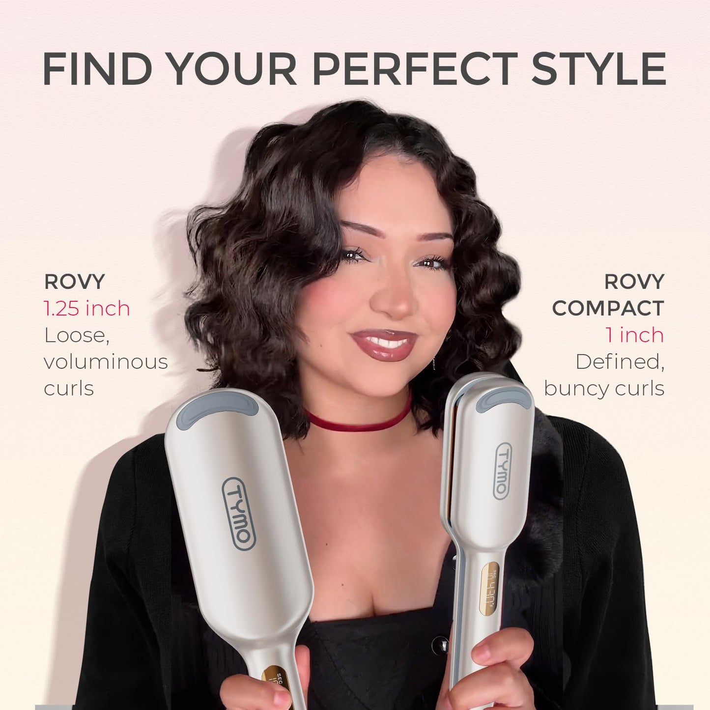 Curling Iron Hair Crimper Waver - TYMO ROVY Beach Waves Curling Wand, Ionic Deep Waver Hair Curler Tool with Ceramic 3 Barrel for Women, Dual Voltage, Anti-Scald, Easy to Use, Pink, 1.25 Inch