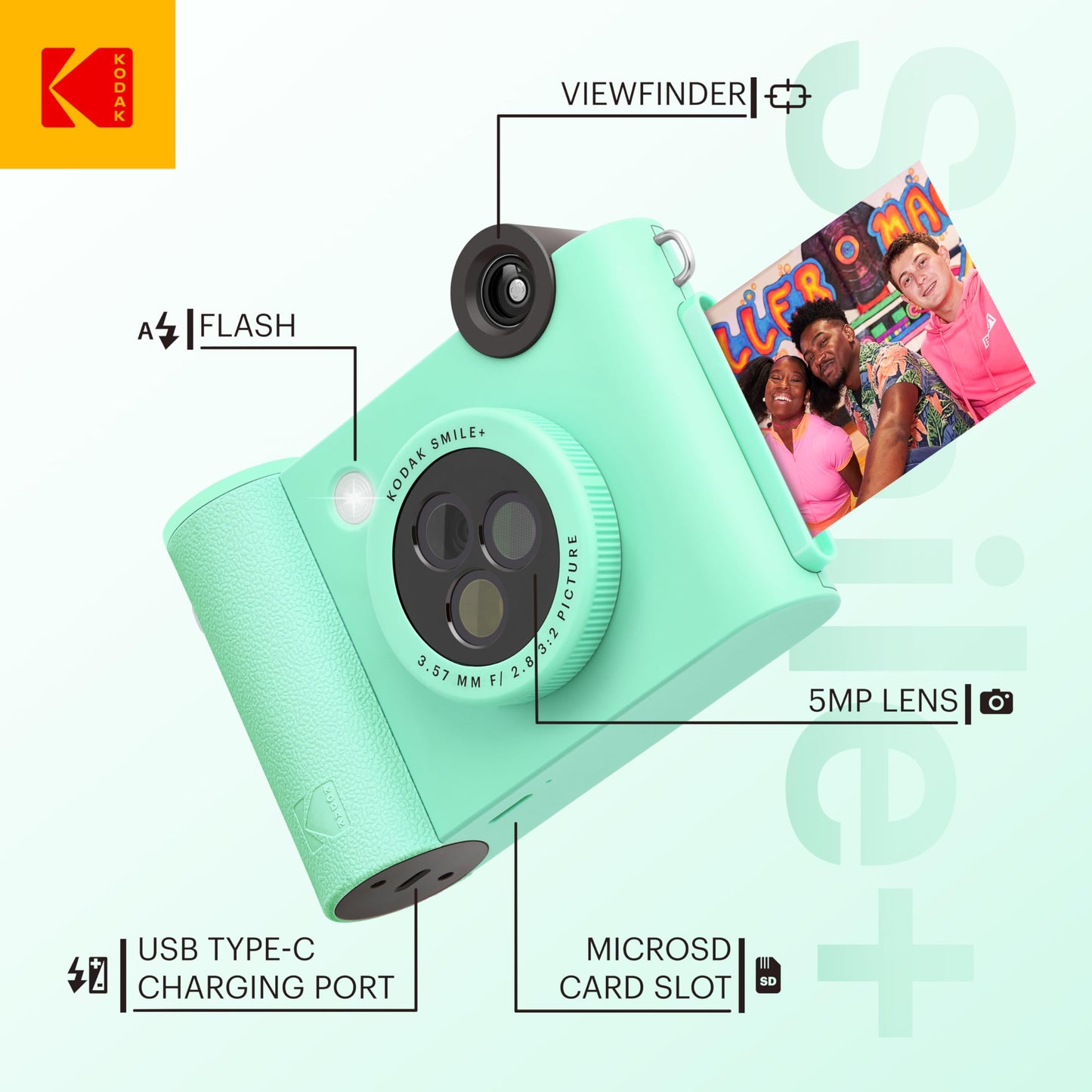 KODAK Smile+ 2-in-1 Digital Instant Print Camera & Wireless Bluetooth Photo Printer - 10MP, Special-Effect Rotating Lens, Zink 2x3” Sticky-Back Photos, Print via Fun App from Smart Devices - Fuchsia