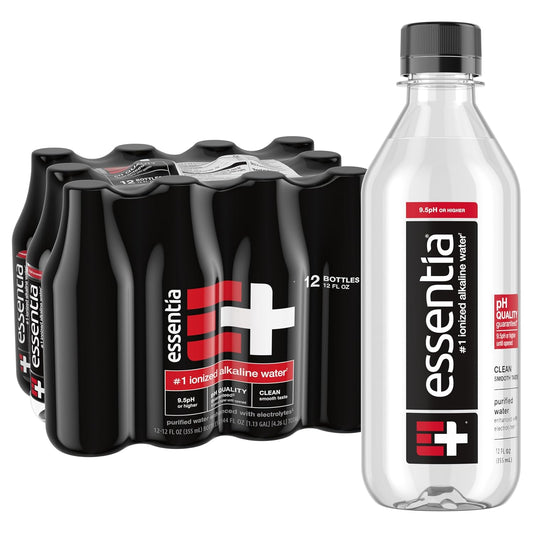 Essentia Water LLC; Ionized Alkaline Bottled Water; 99.9% Pure; 9.5 pH or Higher; Consistent Quality in Every BPA and Phthalate-Free Bottle; 12 Fl Oz (Pack of 12)