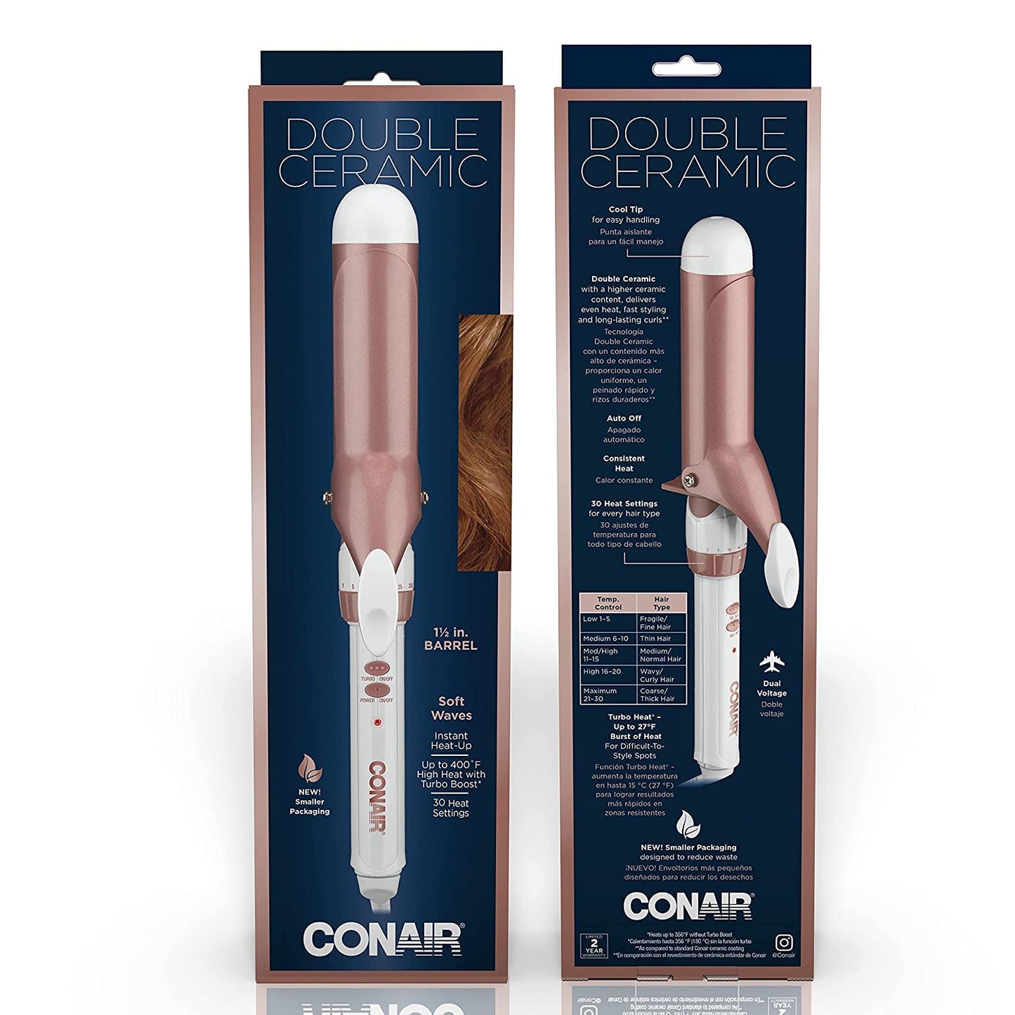 Conair Double Ceramic 1/2-Inch Curling Iron, 1/2-inch barrel produces spiral curls – for use on short to medium hair