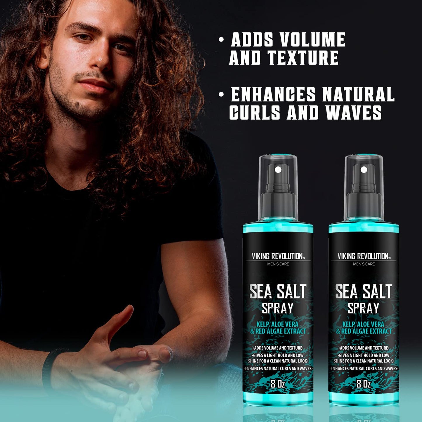 Viking Revolution Sea Salt Spray for Hair Men - Hair Texturizing Spray with Kelp, Aloe Vera and Red Algae Extract - Surf Spray to Add Volume and Texture Sea Salt Spray for Men Beach Hair Spray - 8.8oz