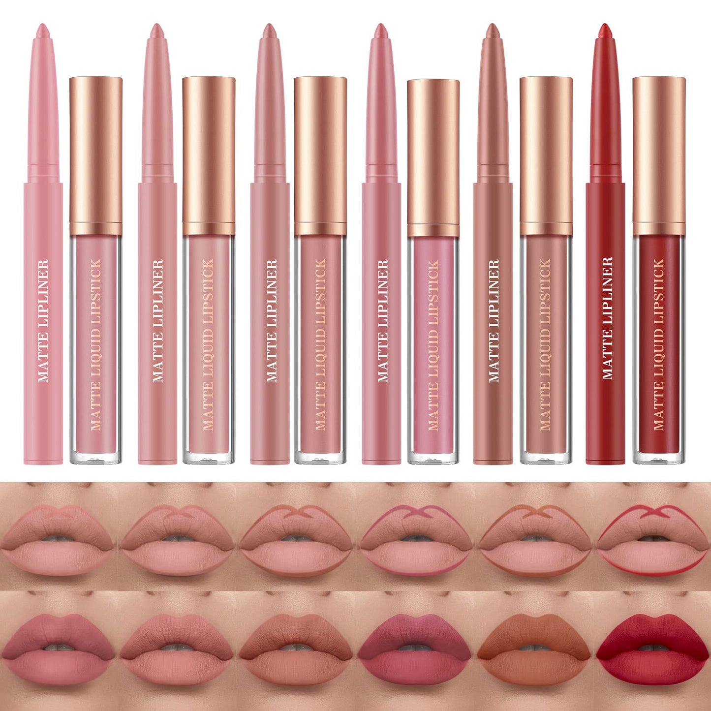 BestLand 12Pcs Matte Liquid Lipstick + Lip Liner Pens Set, One Step Lips Makeup Kits Pigment Velvety Nude Lip Stain Waterproof Long Wear Lip Gloss Make up Gift Set (Set A)