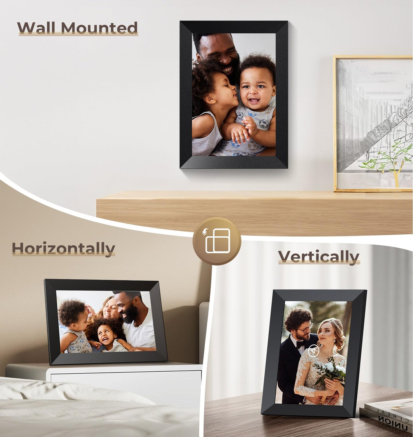 Frameo Digital Picture Frame WiFi 10.1inch Digital Photo Frame,Electronic Photo Frame Load from Phone,1280x800 IPS Touch Screen HD Display,Auto-Rotate,Share Photos/Video-Great Gift(Brown Wood)