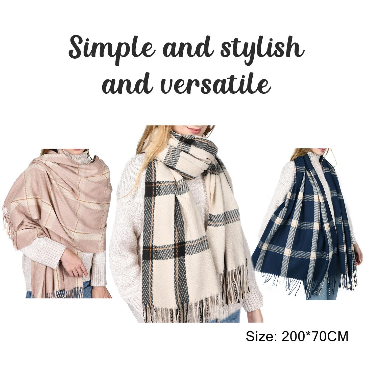 FURTALK Winter Scarf for Women Shawl Cashmere Feel Tassel Plaid Large Oversized Scarves Wraps