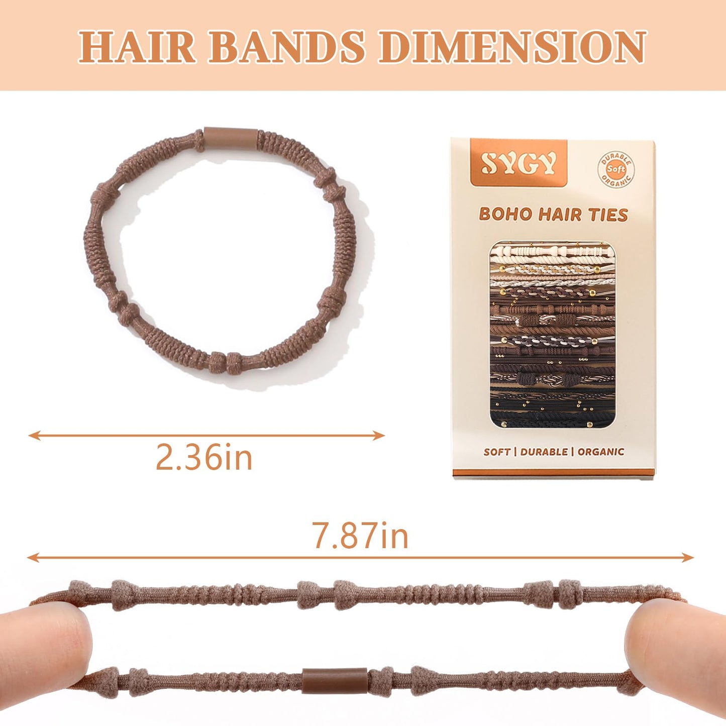 20 PCS Boho Hair Ties, Bracelets Hair Ties for Thick or Thin Hair, 4 Styles Boho Ties for Ponytail Holders, 2.36’’ Hair Ties No-Damage, Brown