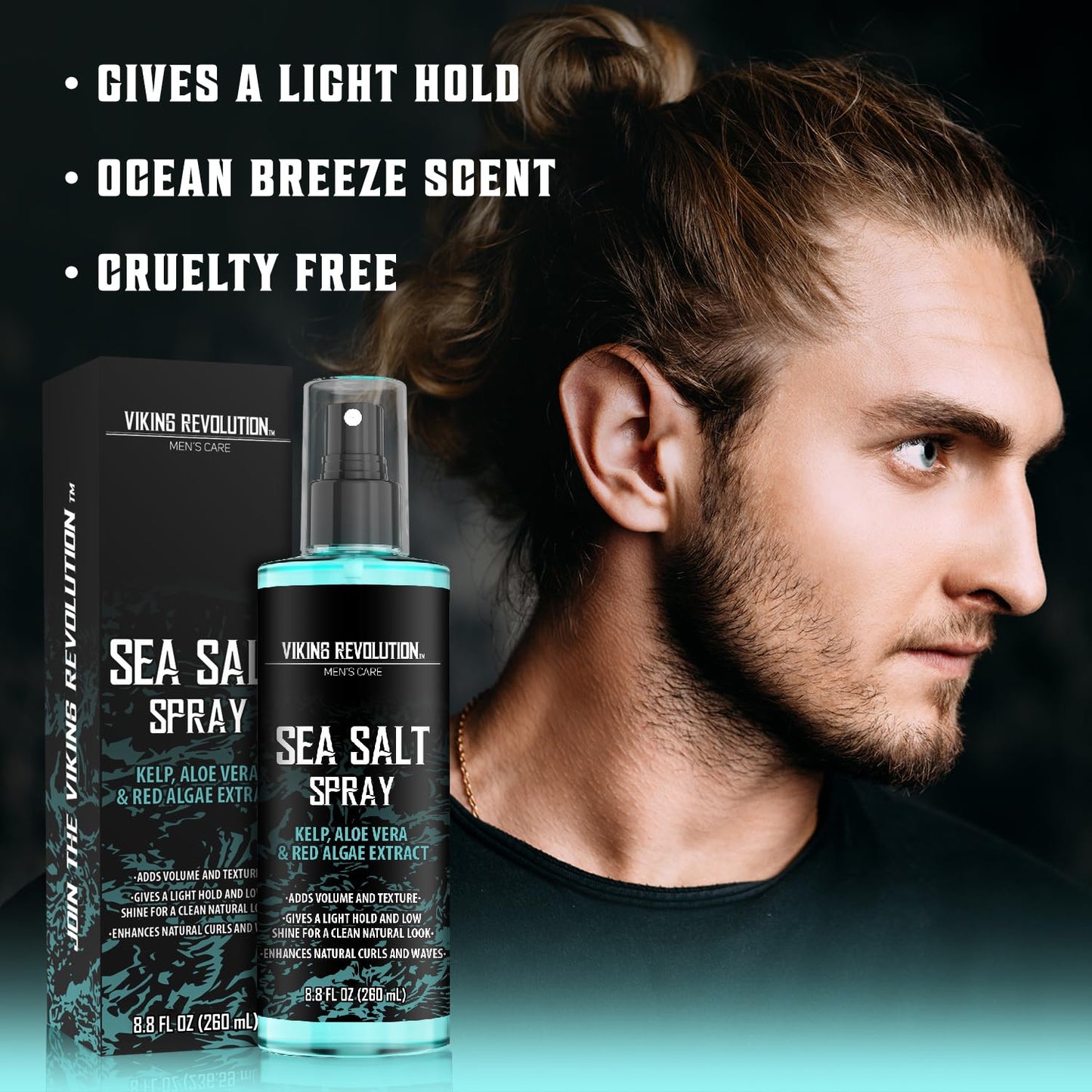 Viking Revolution Sea Salt Spray for Hair Men - Hair Texturizing Spray with Kelp, Aloe Vera and Red Algae Extract - Surf Spray to Add Volume and Texture Sea Salt Spray for Men Beach Hair Spray - 8.8oz