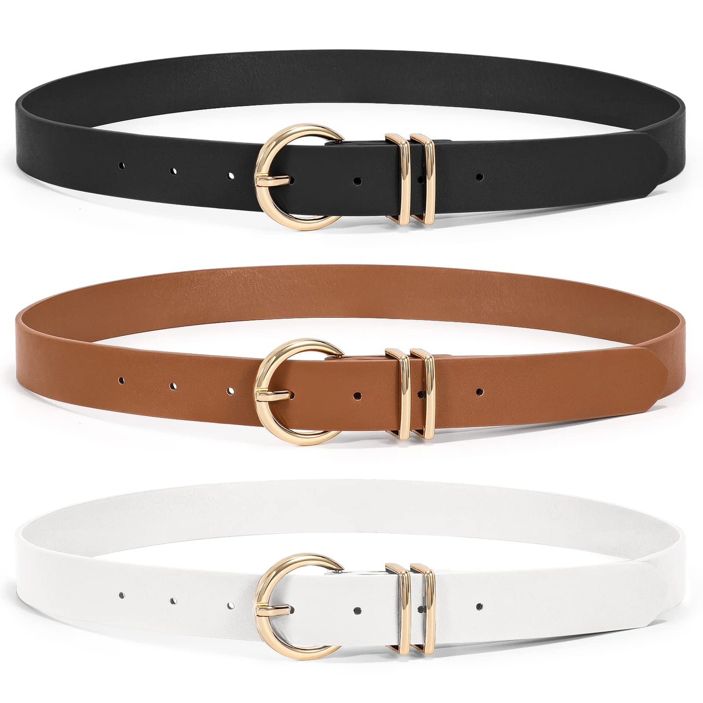 XZQTIVE 3 Pack Women Belts For Jeans Dresses Pants Ladies Leather Waist Belt with Gold Buckle