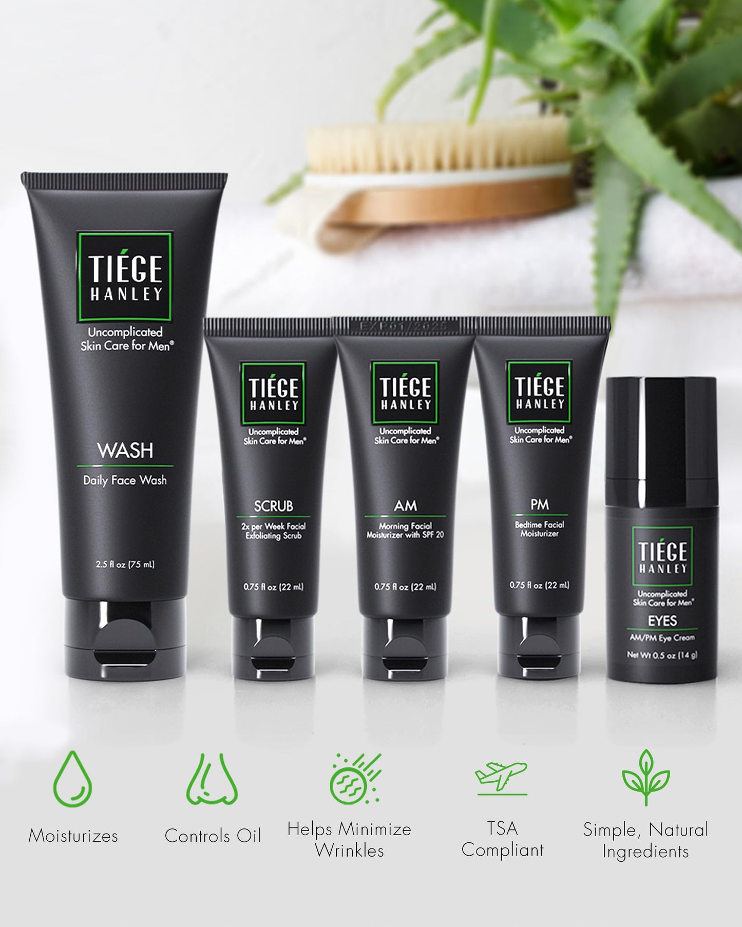 Tiege Hanley Mens Skin Care Set, Anti-Aging Skin Care Routine for Men (System Level 3) - Men's Skincare Set for Fines Lines Includes Face Wash, Scrub, Moisturizer, Eye Cream, & Face Serum